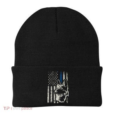Patriotic German Shepherd K9 Unit Thin Blue Line Police Gift Beanie