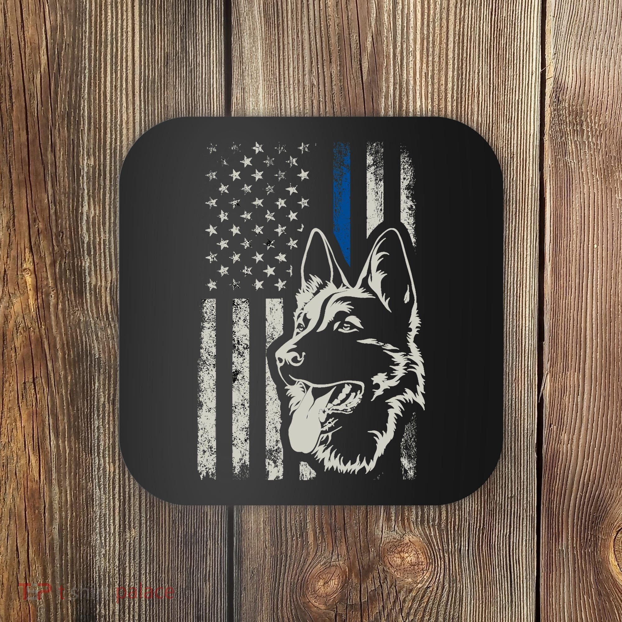 Patriotic German Shepherd K9 Unit Thin Blue Line Police Gift Coaster