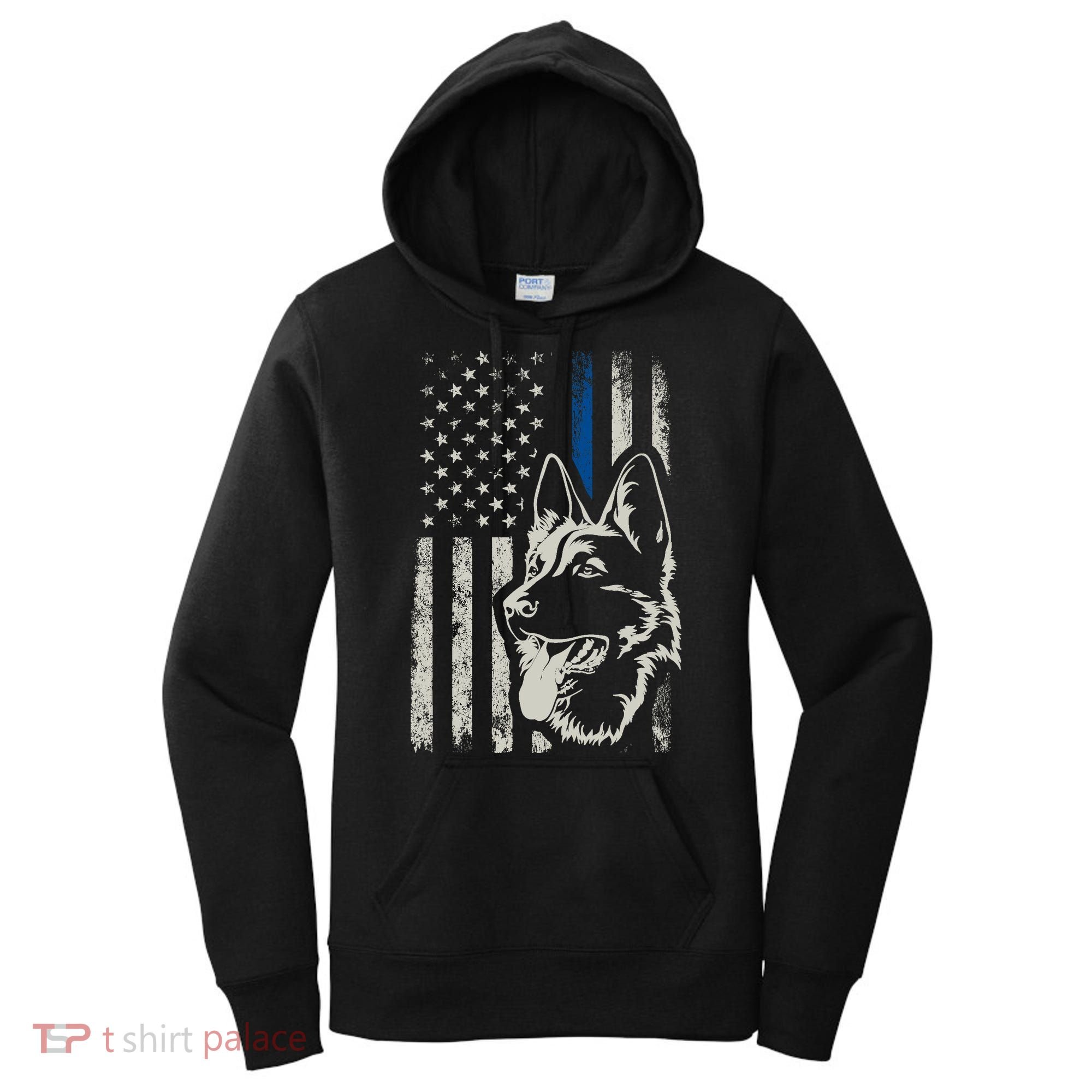 Patriotic German Shepherd K9 Unit Thin Blue Line Police Gift Women's Hoodie