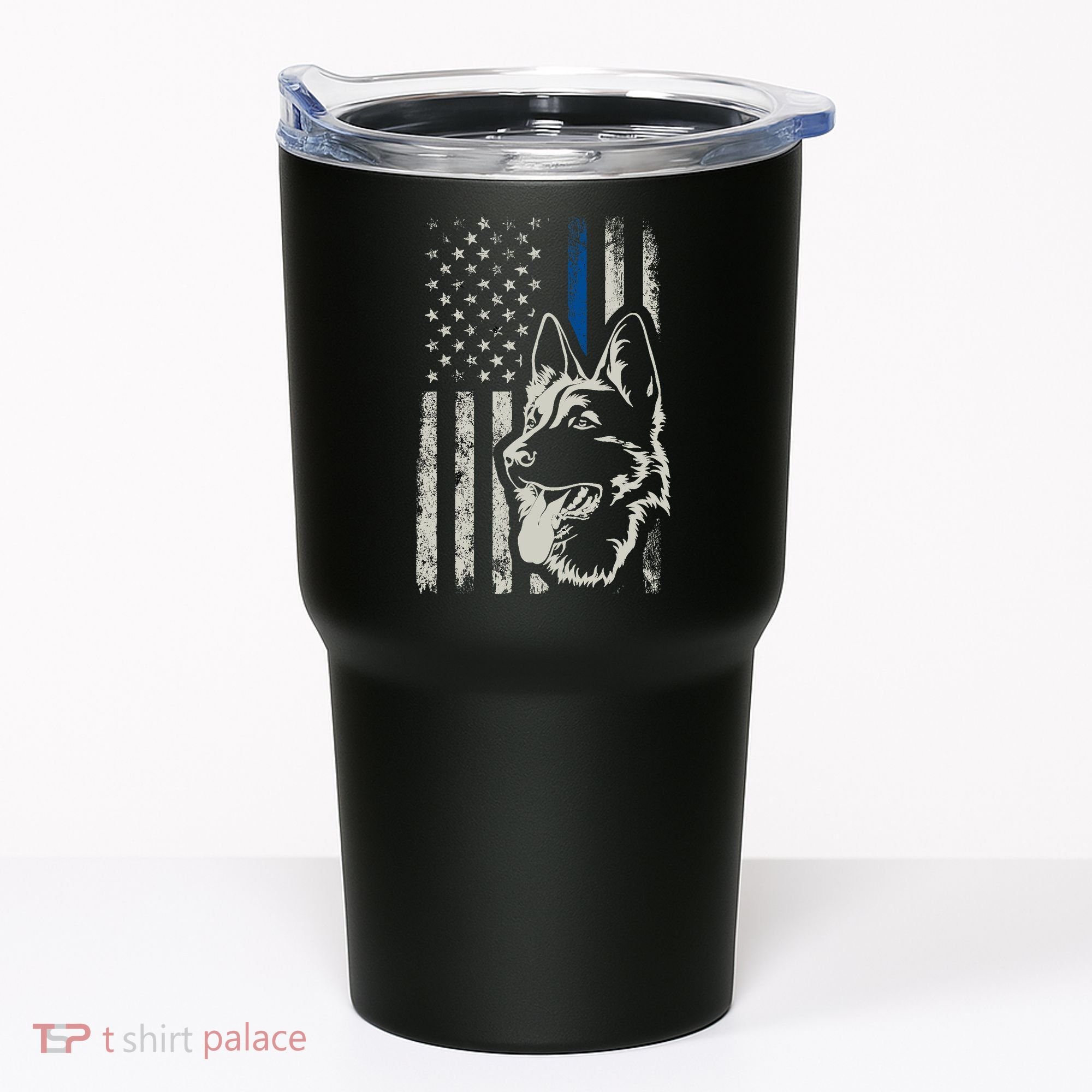 Patriotic German Shepherd K9 Unit Thin Blue Line Police Gift Tumbler