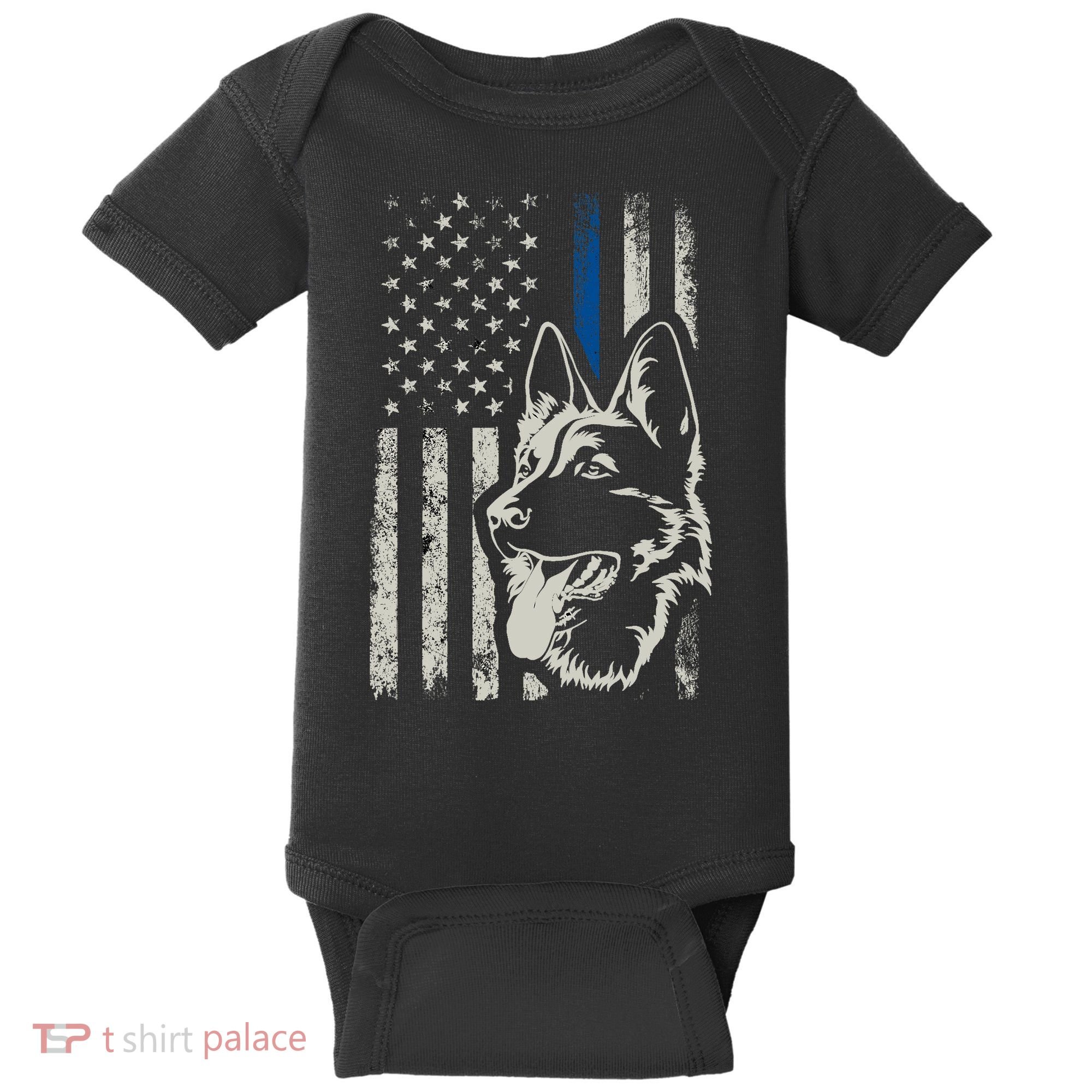 Patriotic German Shepherd K9 Unit Thin Blue Line Police Gift Baby Bodysuit