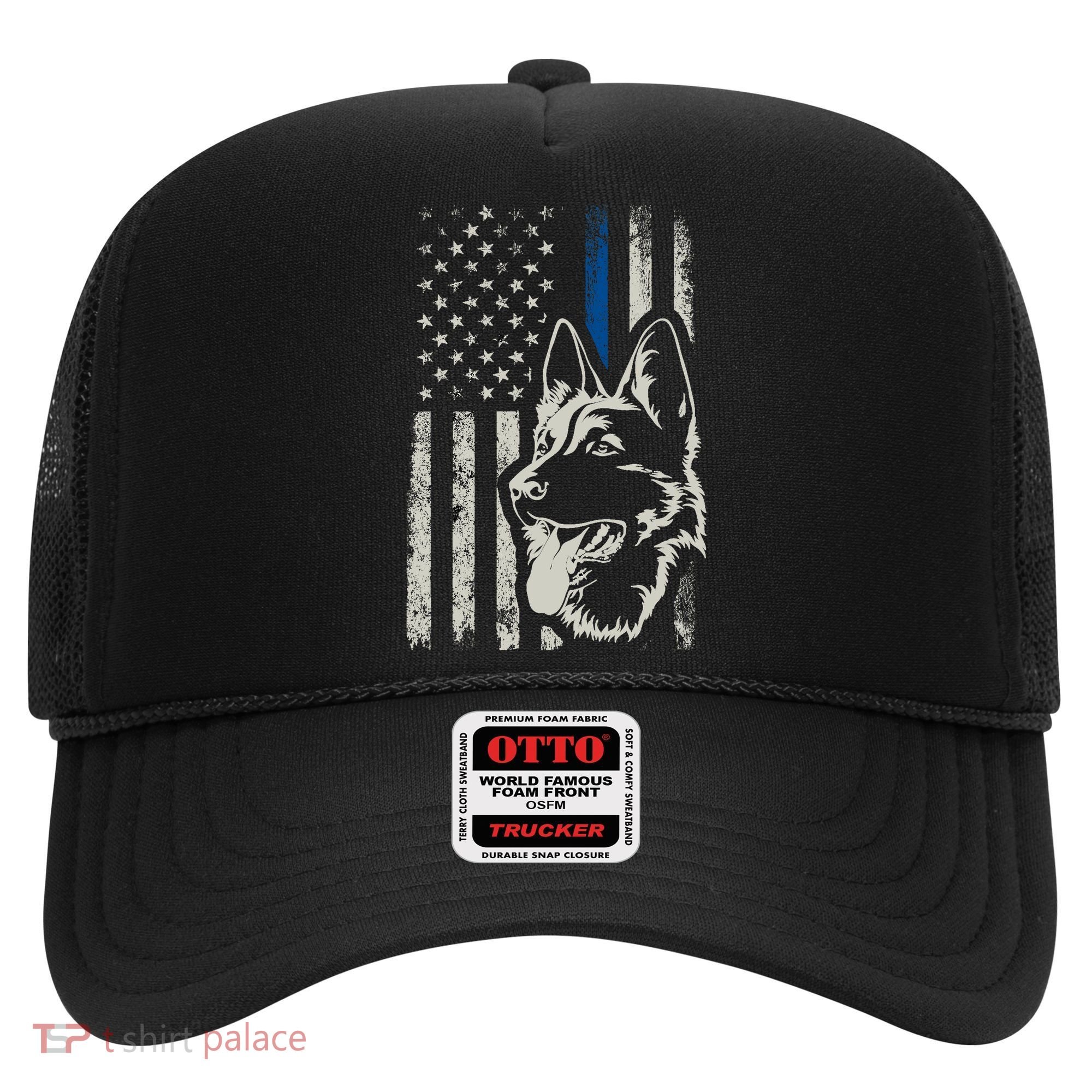 Patriotic German Shepherd K9 Unit Thin Blue Line Police Gift Hat