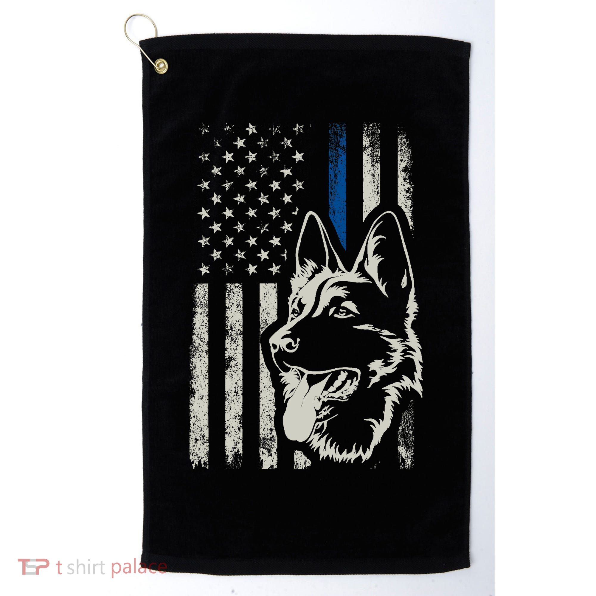 Patriotic German Shepherd K9 Unit Thin Blue Line Police Gift Golf Towel