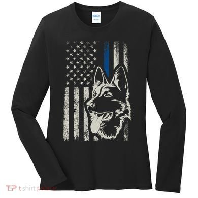Patriotic German Shepherd K9 Unit Thin Blue Line Police Gift Women's Long Sleeve Shirt
