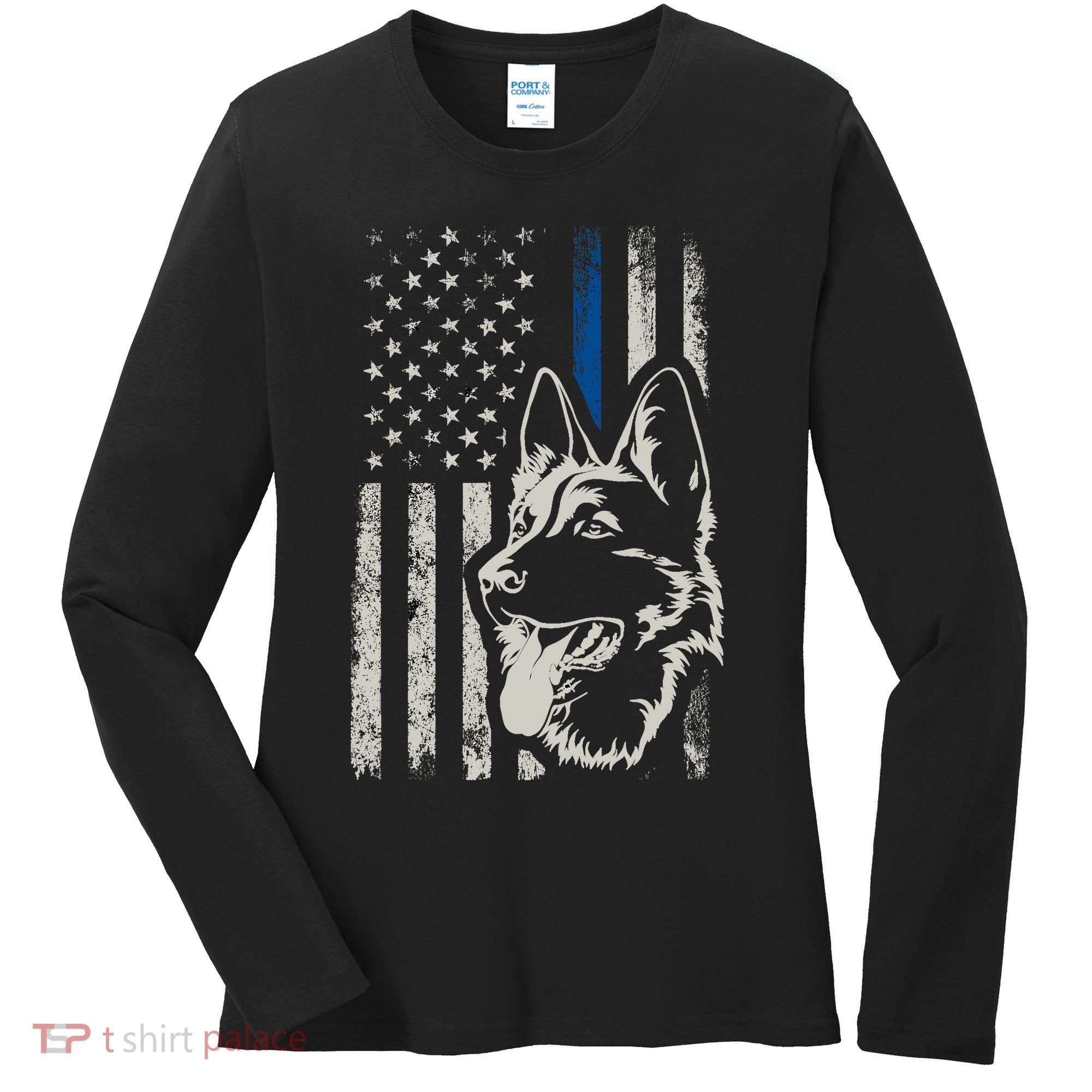 Patriotic German Shepherd K9 Unit Thin Blue Line Police Gift Women's Long Sleeve Shirt