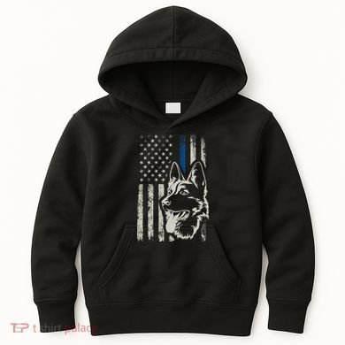 Patriotic German Shepherd K9 Unit Thin Blue Line Police Gift Kids Hoodie