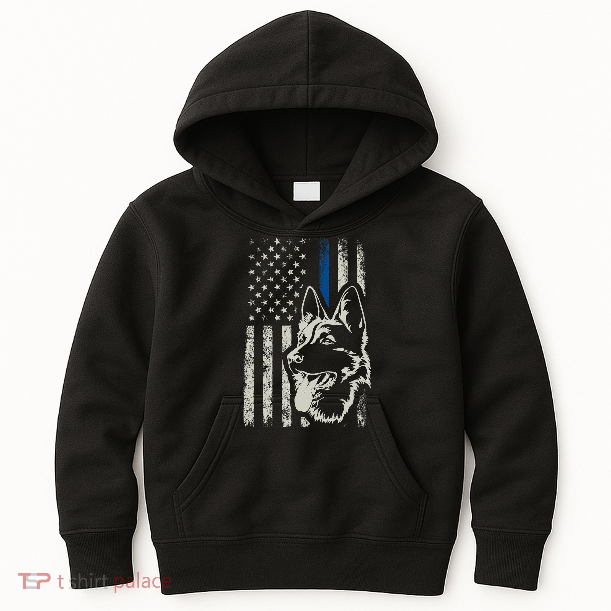 Patriotic German Shepherd K9 Unit Thin Blue Line Police Gift Kids Hoodie