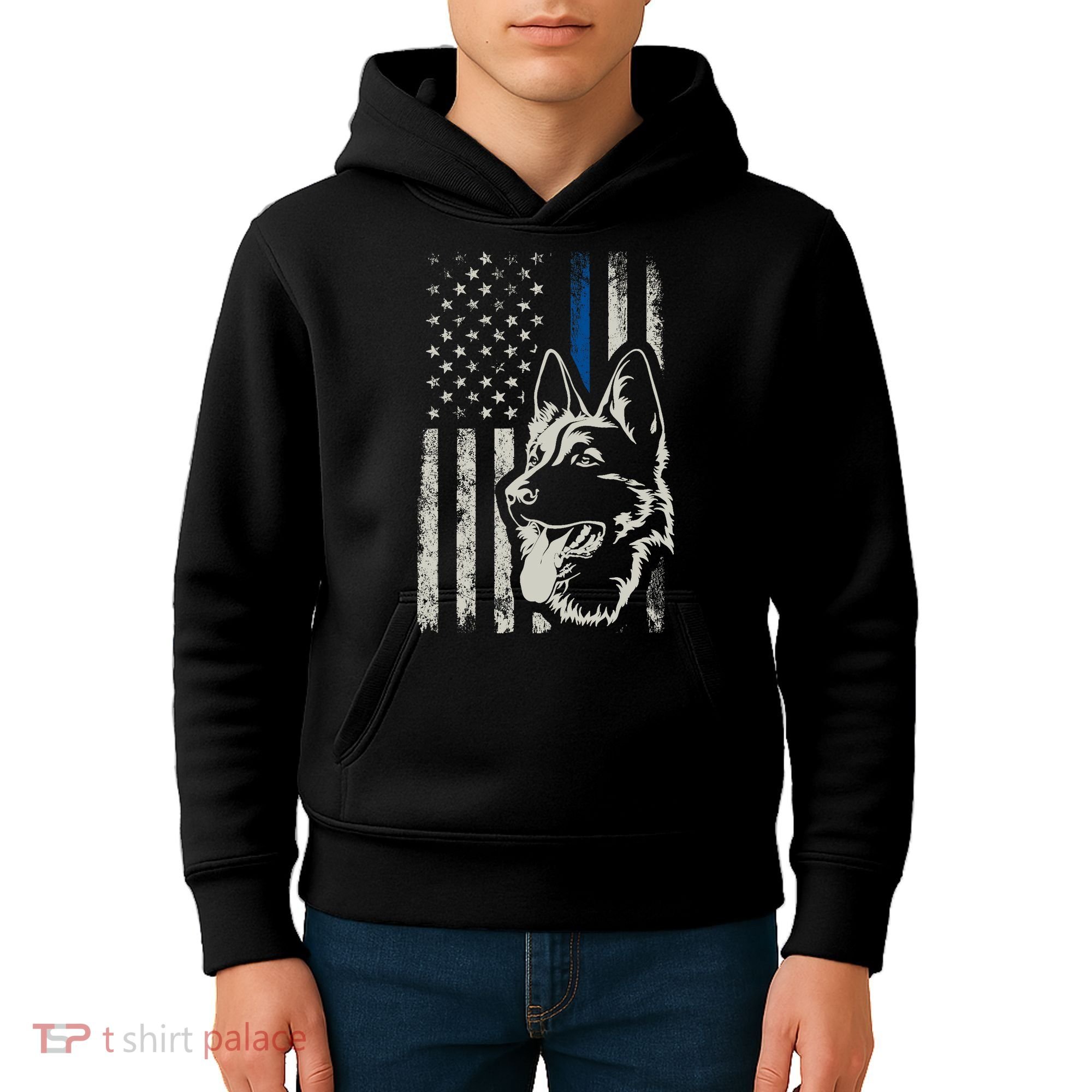 Patriotic German Shepherd K9 Unit Thin Blue Line Police Gift Kids Hoodie