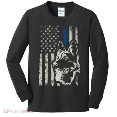 Patriotic German Shepherd K9 Unit Thin Blue Line Police Gift Kids Long Sleeve Shirt