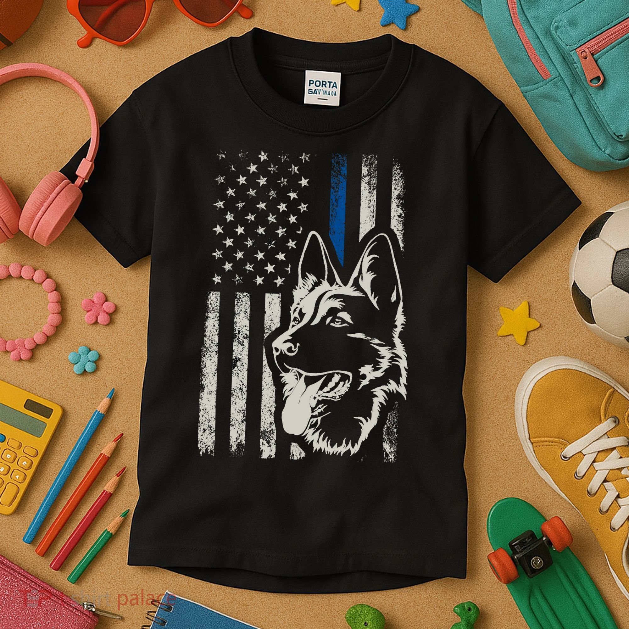Patriotic German Shepherd K9 Unit Thin Blue Line Police Gift Kids T-Shirt