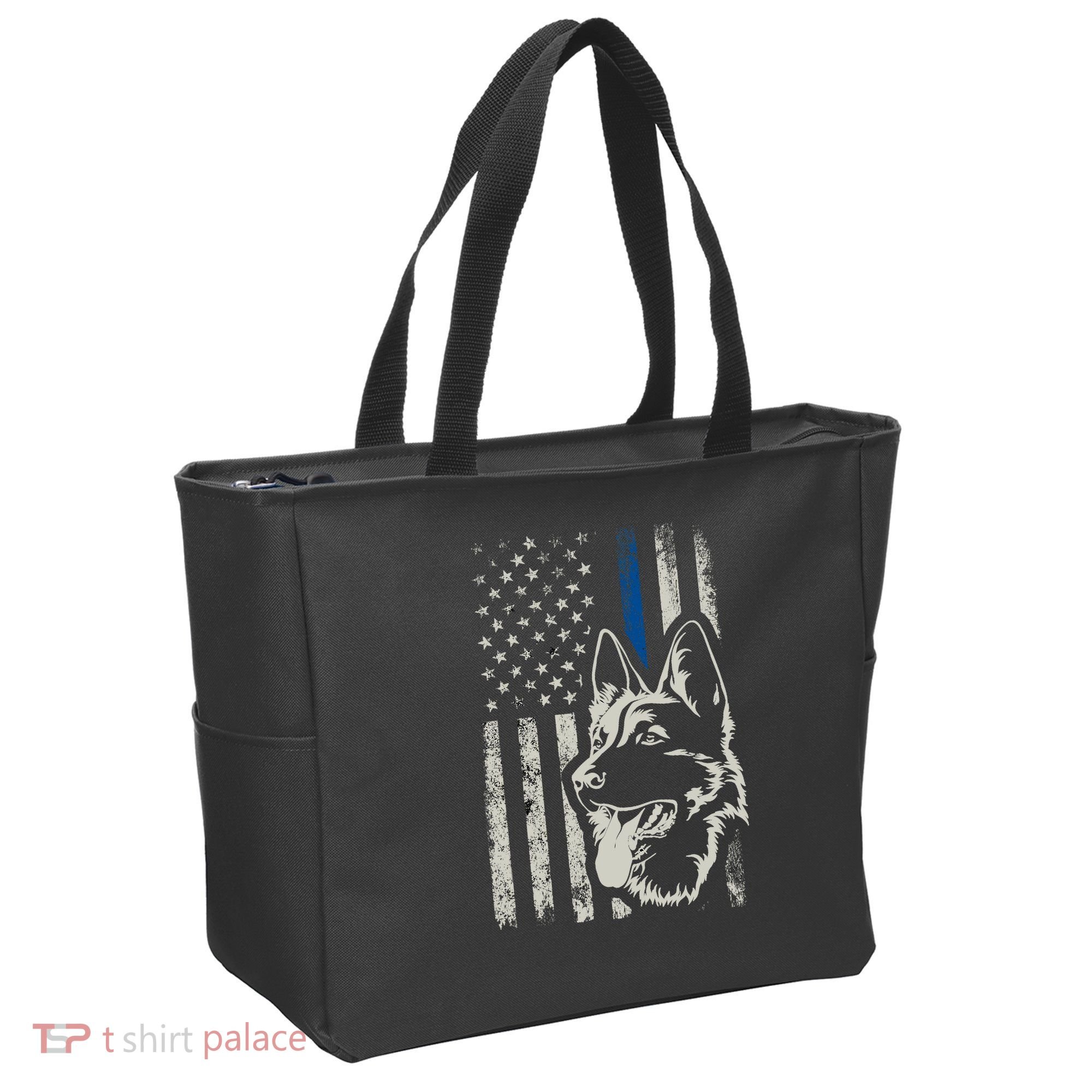 Patriotic German Shepherd K9 Unit Thin Blue Line Police Gift Tote Bag