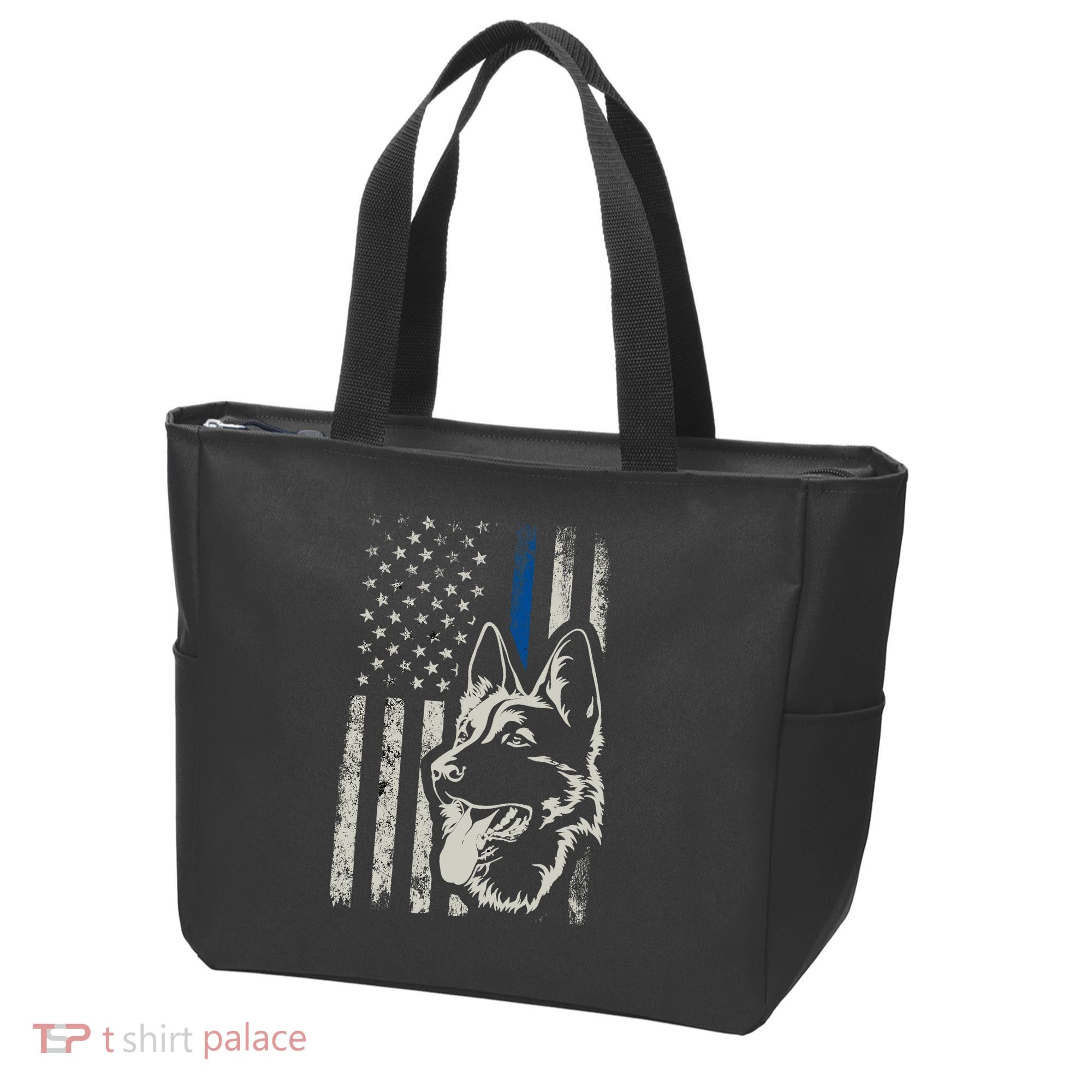 Patriotic German Shepherd K9 Unit Thin Blue Line Police Gift Tote Bag