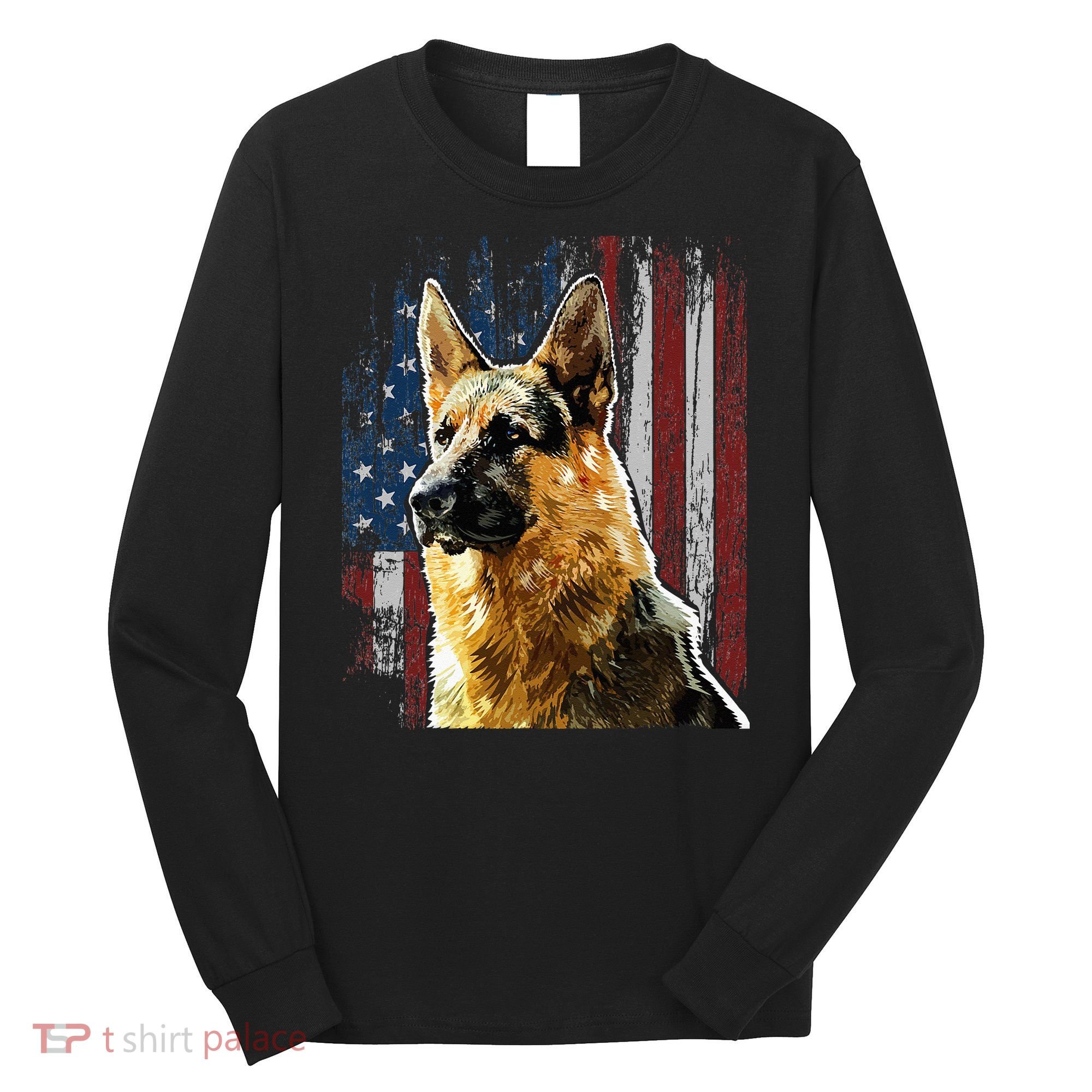Patriotic German Shepherd American Flag Dog Gift Men Women Long Sleeve Shirt