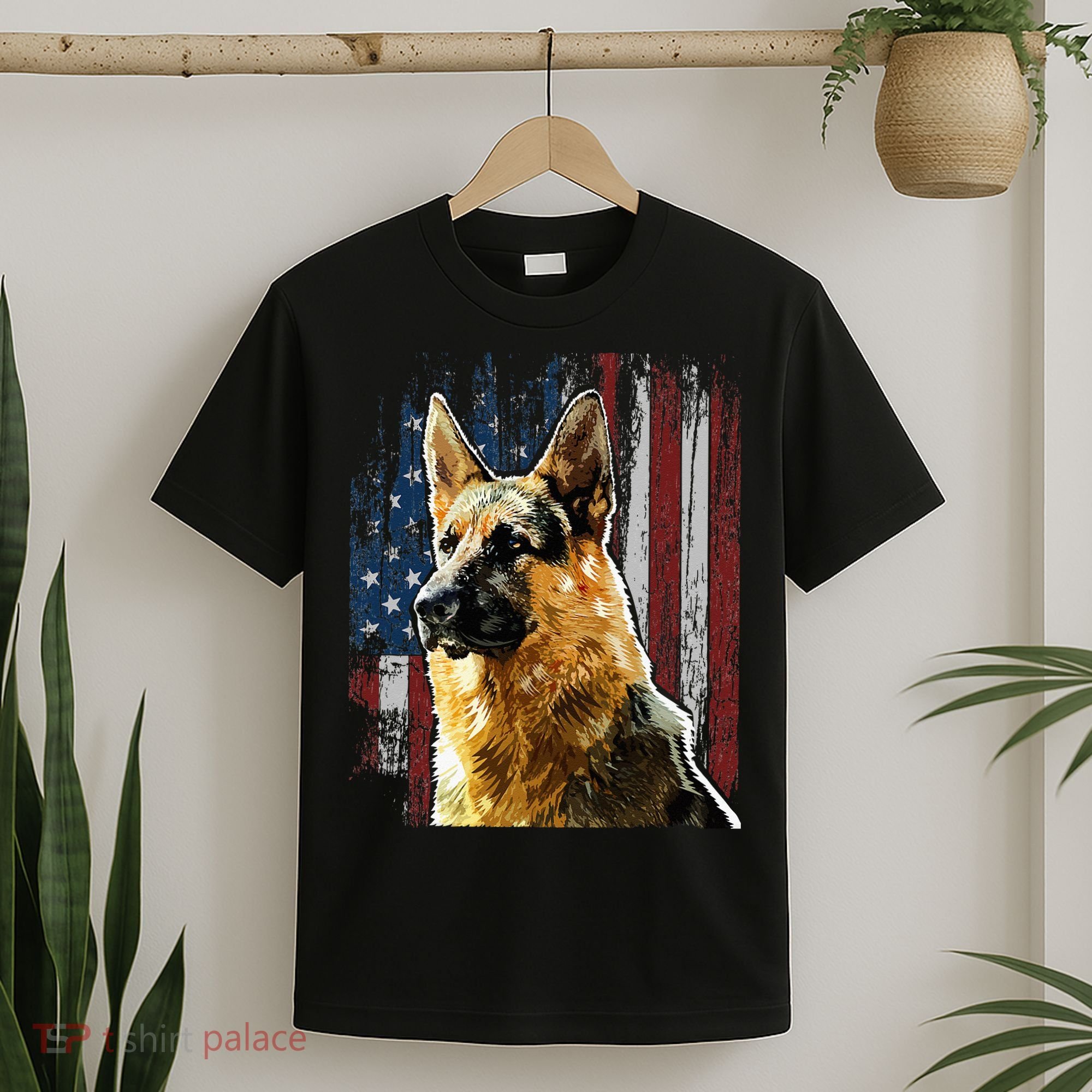 Patriotic German Shepherd American Flag Dog Gift Men Women T-Shirt