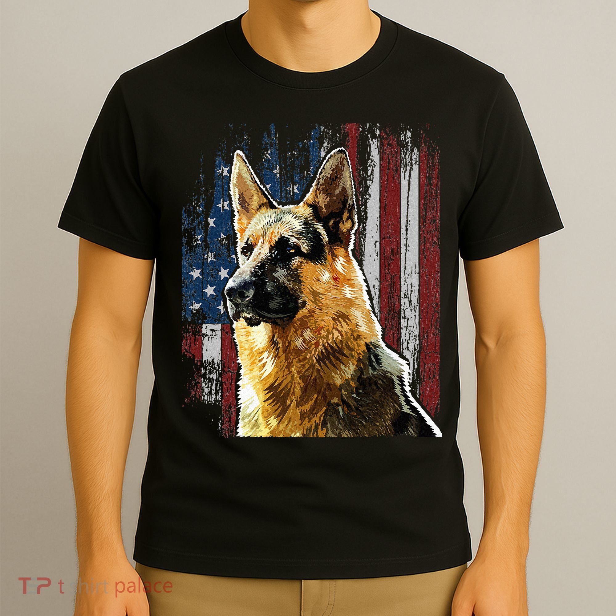 Patriotic German Shepherd American Flag Dog Gift Men Women T-Shirt