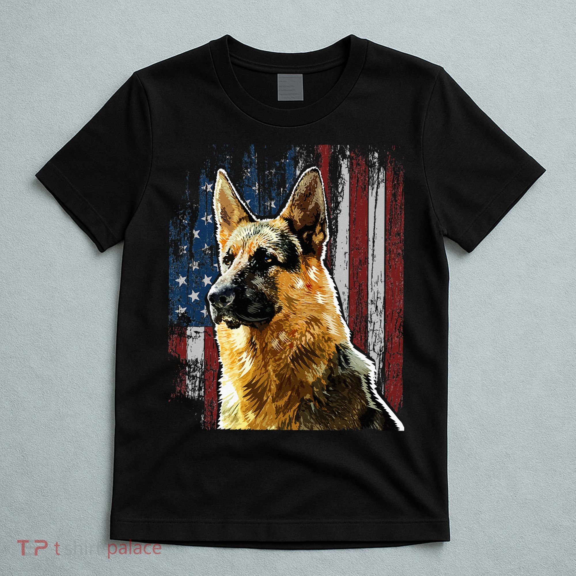 Patriotic German Shepherd American Flag Dog Gift Men Women T-Shirt