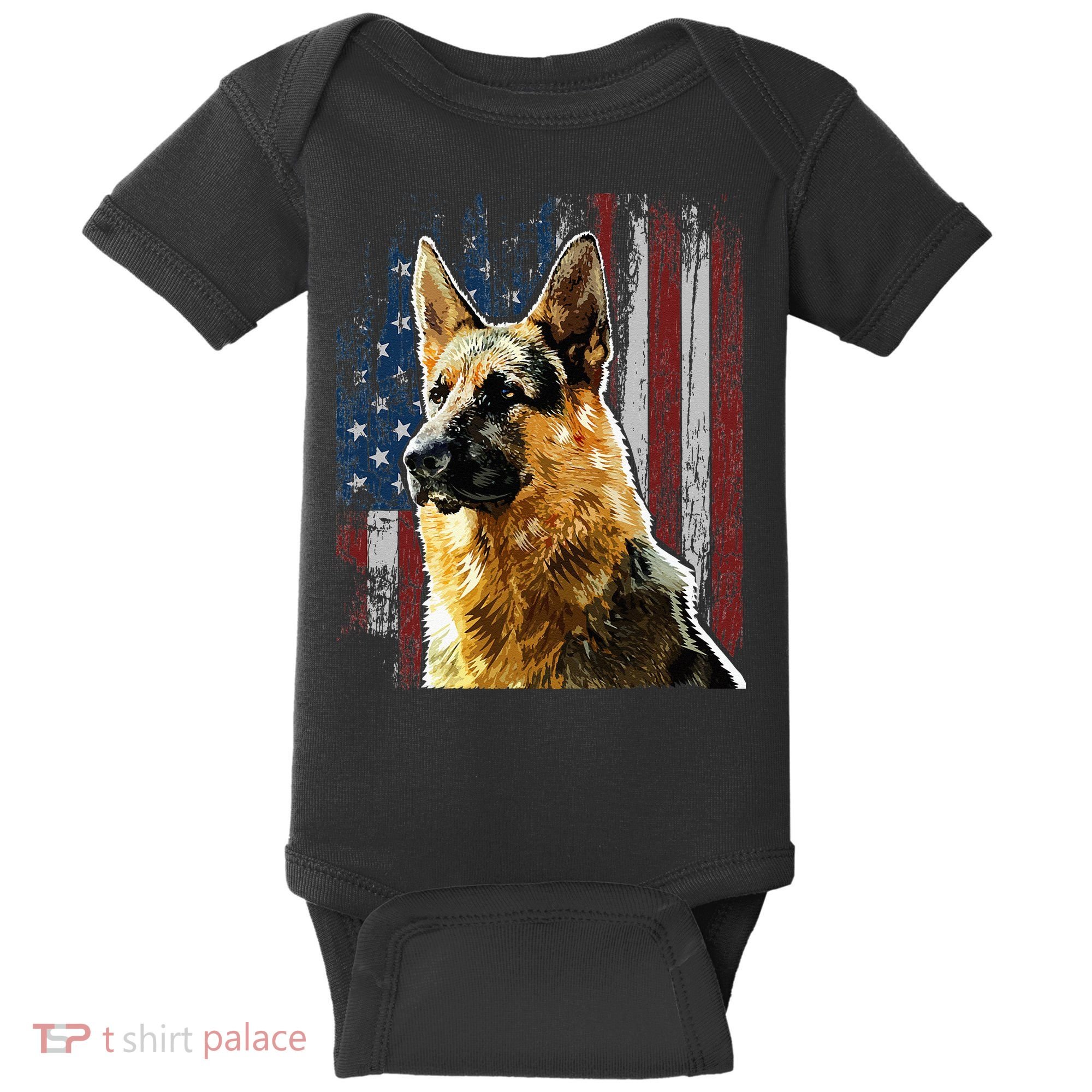 Patriotic German Shepherd American Flag Dog Gift Men Women Baby Bodysuit