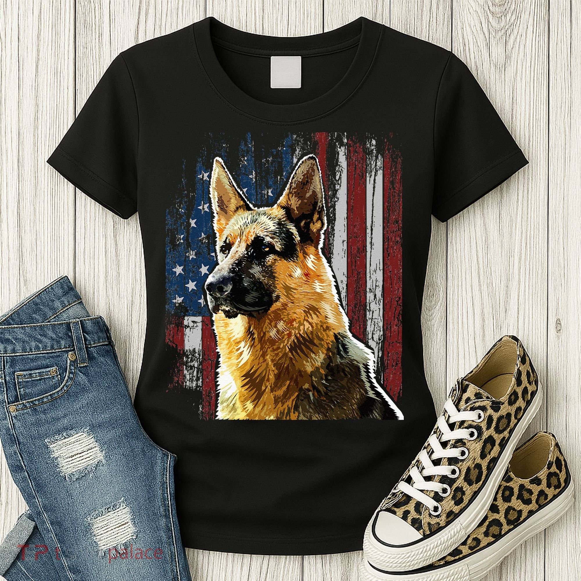 Patriotic German Shepherd American Flag Dog Gift Men Women Women's T-Shirt