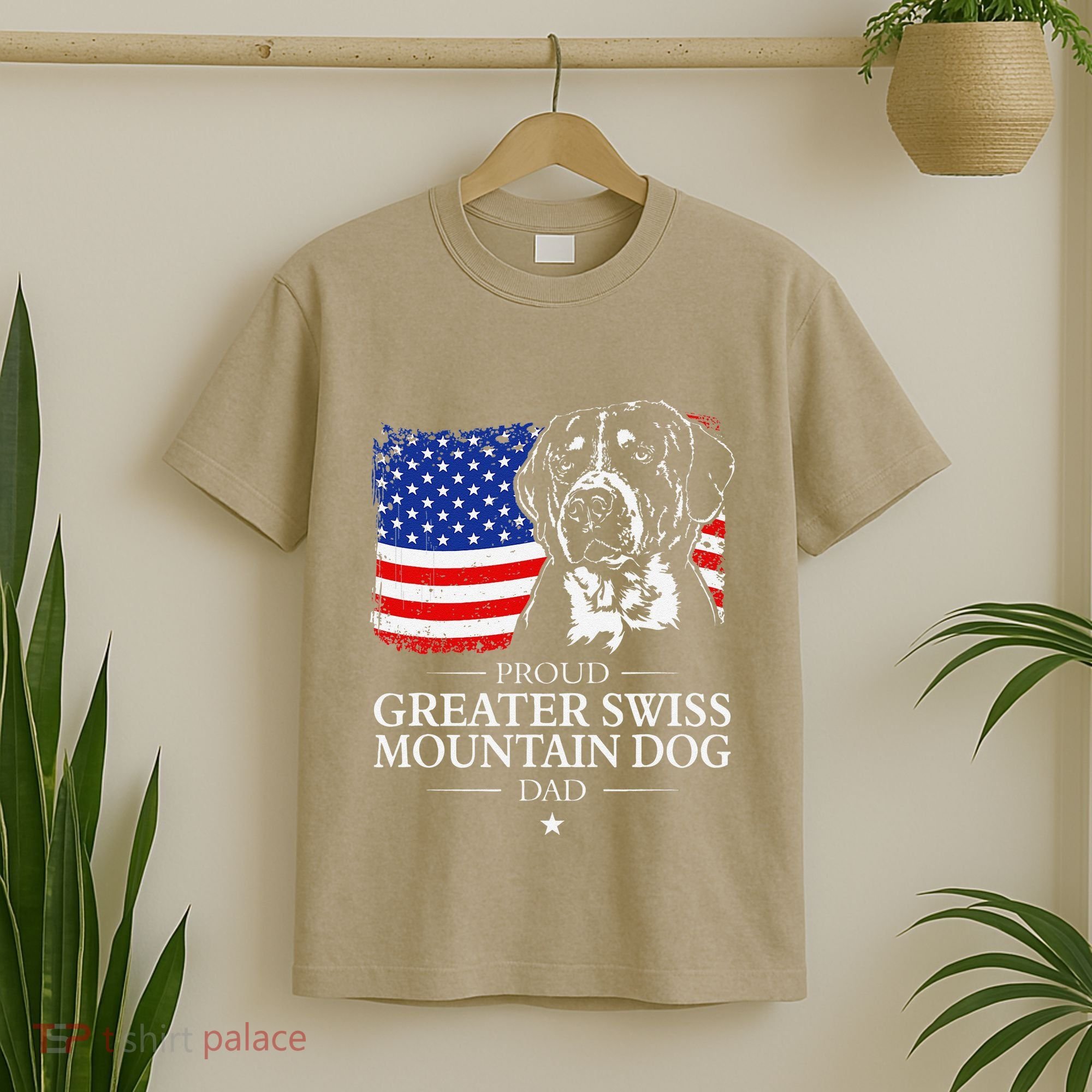 Proud Greater Swiss Mountain Dog Dad American Flag Patriotic T-Shirt