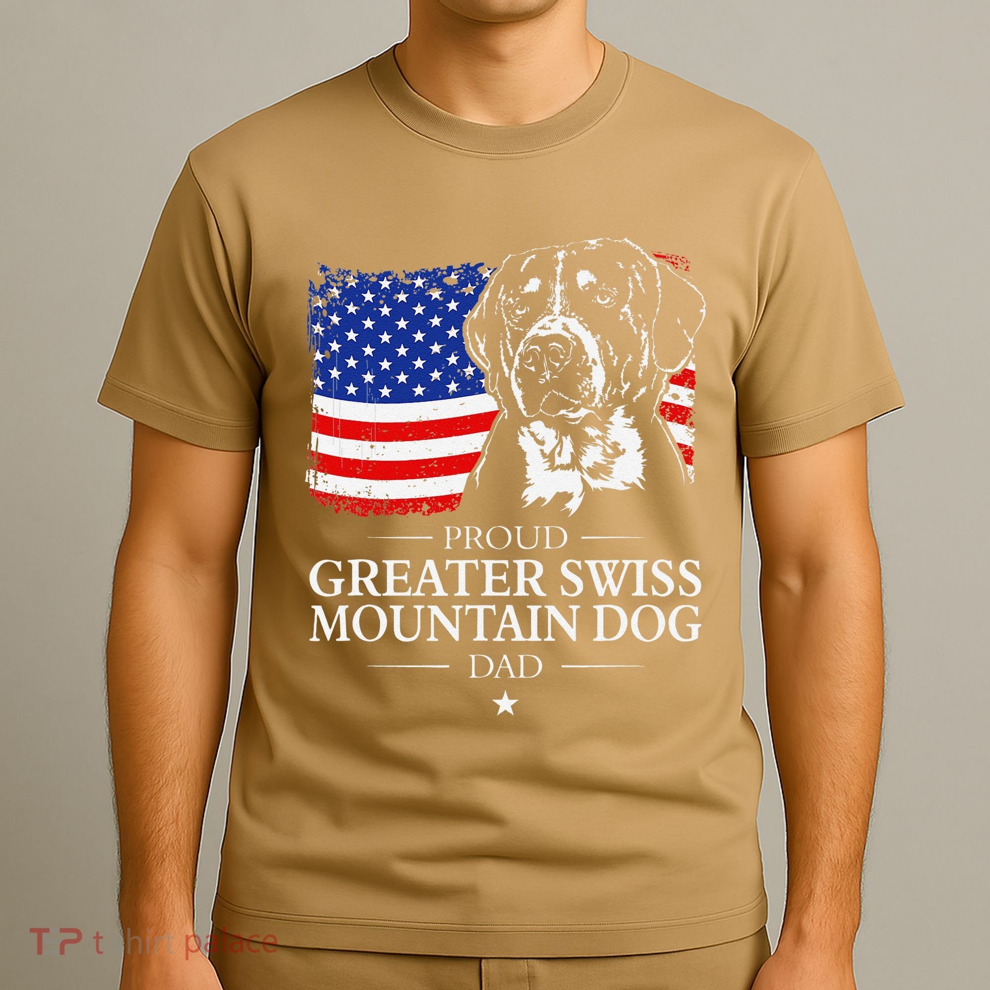 Proud Greater Swiss Mountain Dog Dad American Flag Patriotic T-Shirt