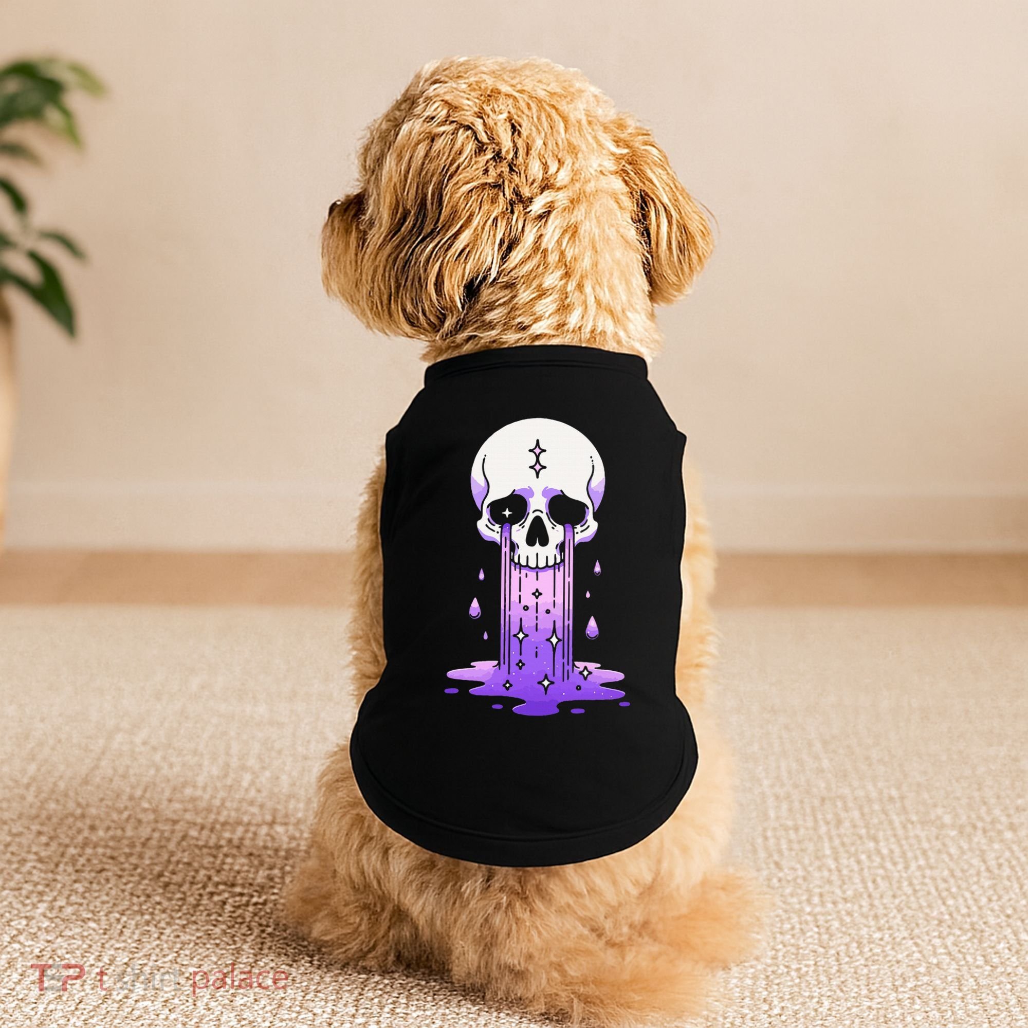 Pastel Goth Skull Crying Sad Stars Purple Alt Aesthetic Doggie Tank