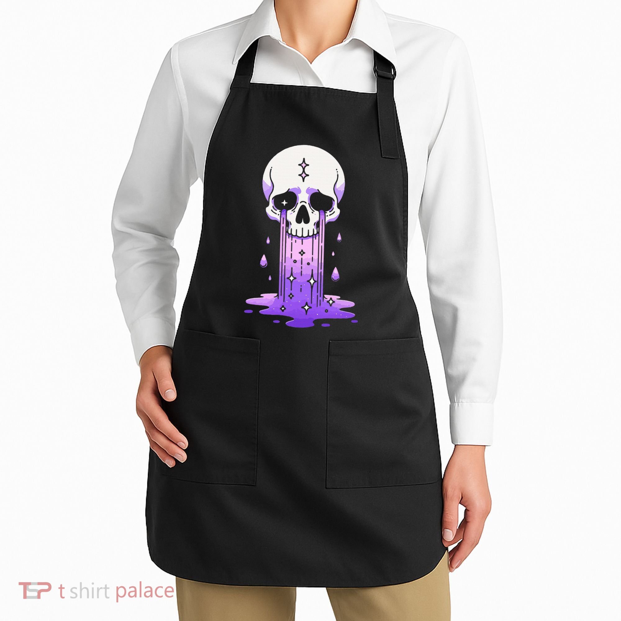 Pastel Goth Skull Crying Sad Stars Purple Alt Aesthetic Apron