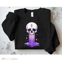 Pastel Goth Skull Crying Sad Stars Purple Alt Aesthetic Sweatshirt thumb 2