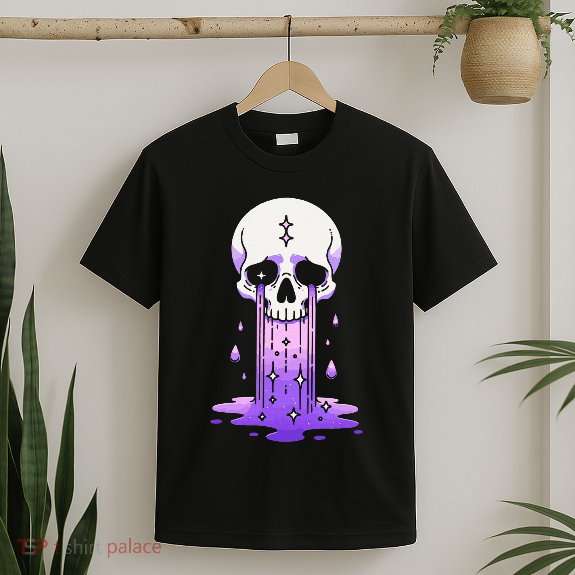 Pastel Goth Skull Crying Sad Stars Purple Alt Aesthetic T-Shirt