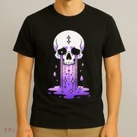 Pastel Goth Skull Crying Sad Stars Purple Alt Aesthetic T-Shirt thumb 3