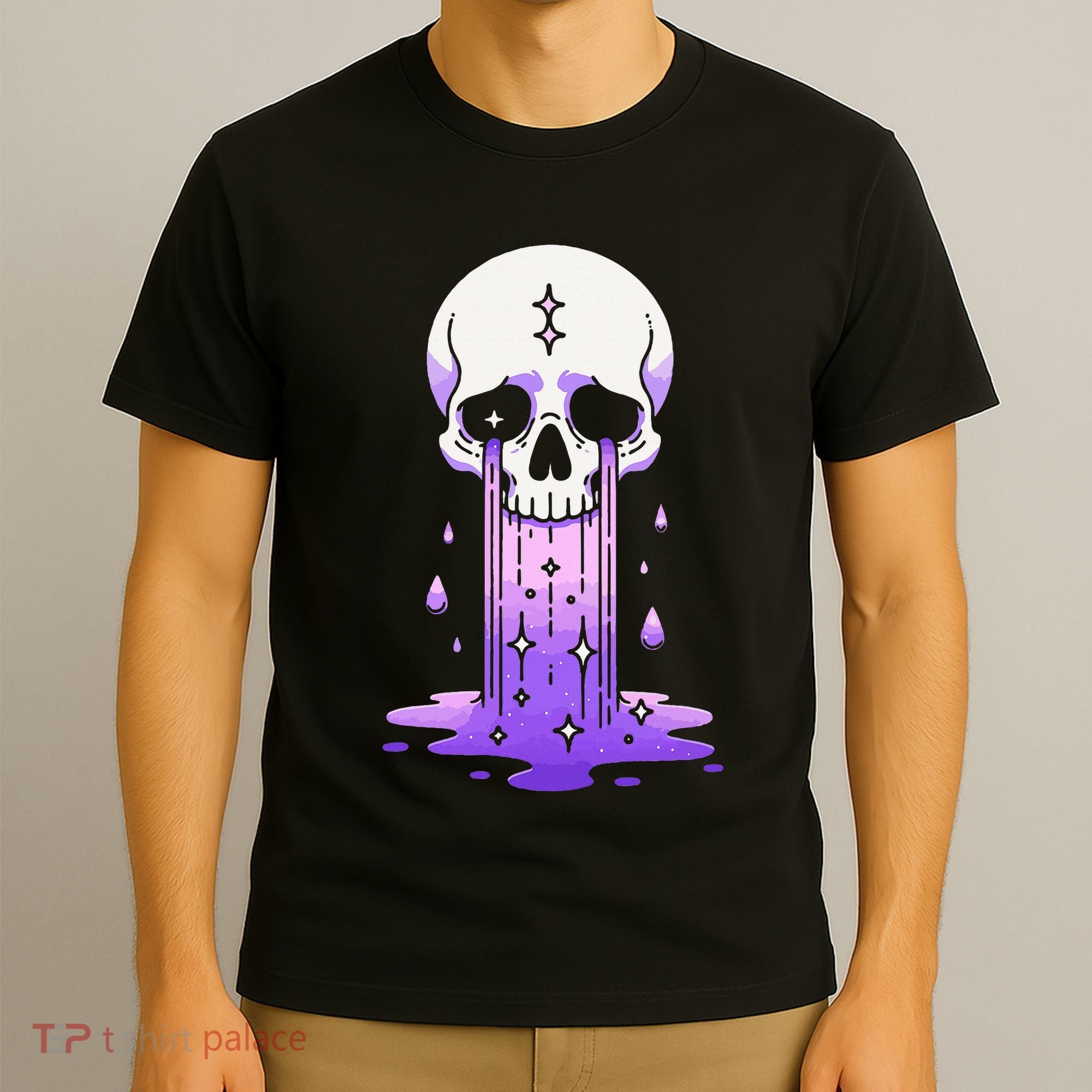 Pastel Goth Skull Crying Sad Stars Purple Alt Aesthetic T-Shirt