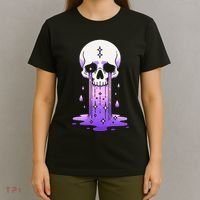 Pastel Goth Skull Crying Sad Stars Purple Alt Aesthetic T-Shirt thumb 4