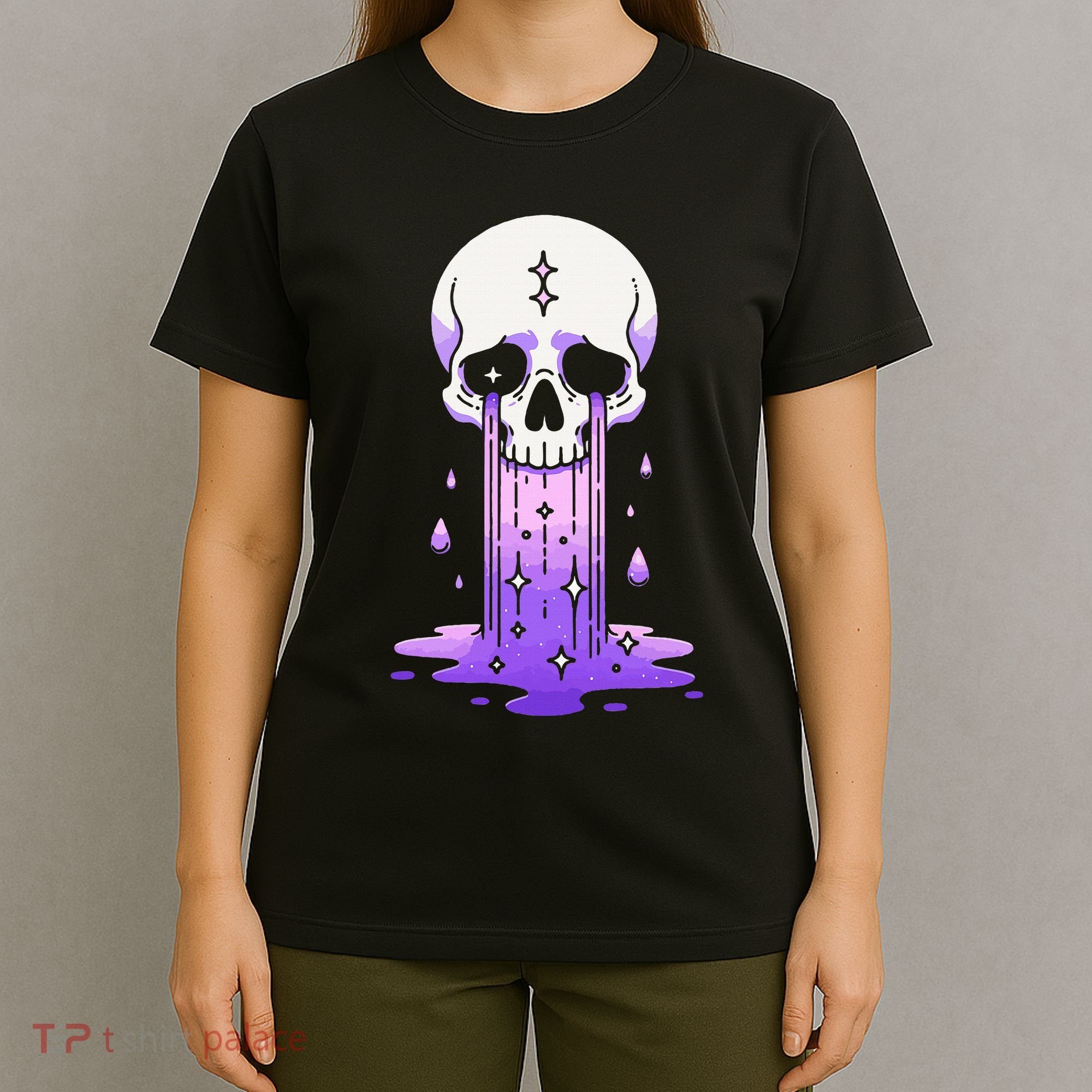 Pastel Goth Skull Crying Sad Stars Purple Alt Aesthetic T-Shirt