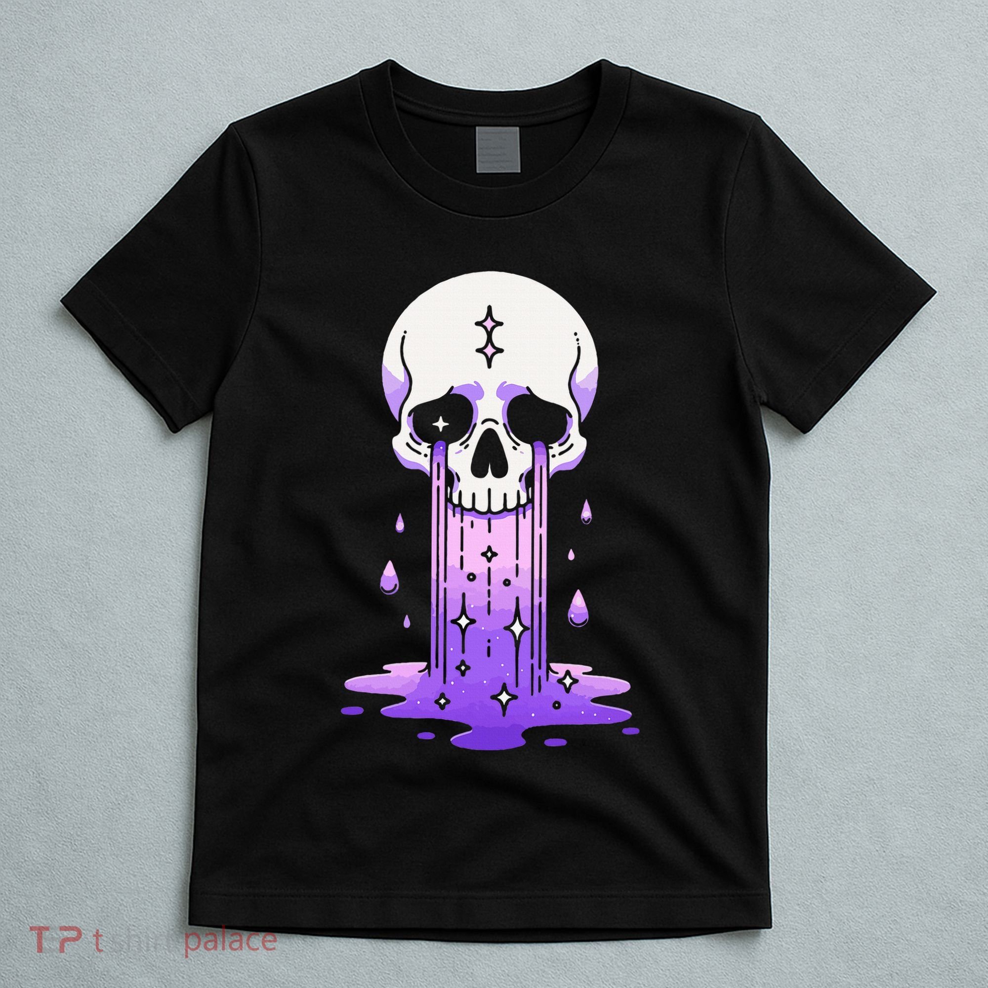 Pastel Goth Skull Crying Sad Stars Purple Alt Aesthetic T-Shirt