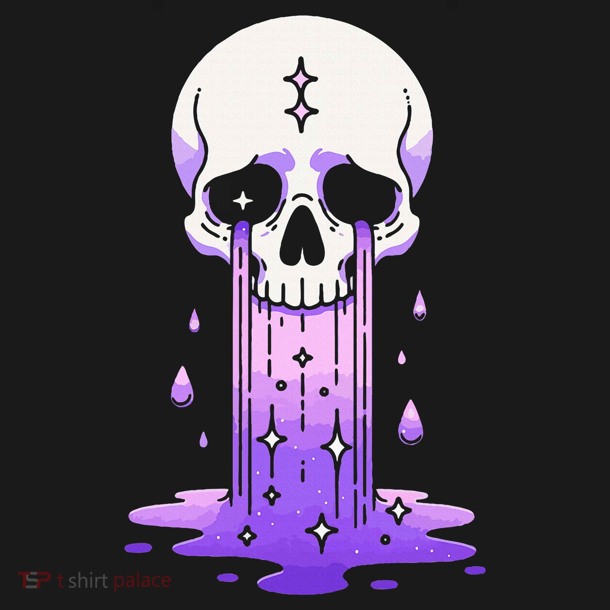 Pastel Goth Skull Crying Sad Stars Purple Alt Aesthetic T-Shirt