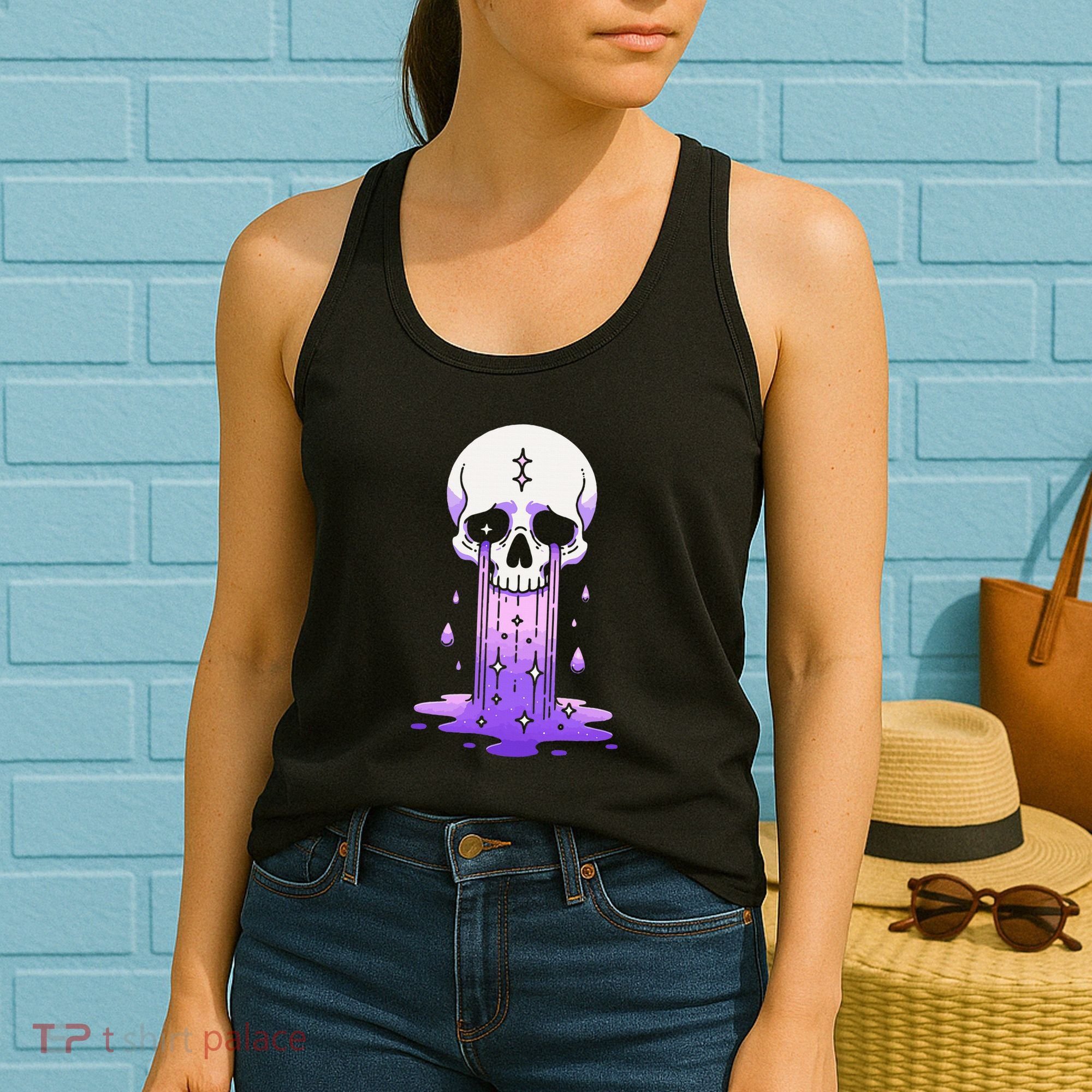 Pastel Goth Skull Crying Sad Stars Purple Alt Aesthetic Women's Tank Top
