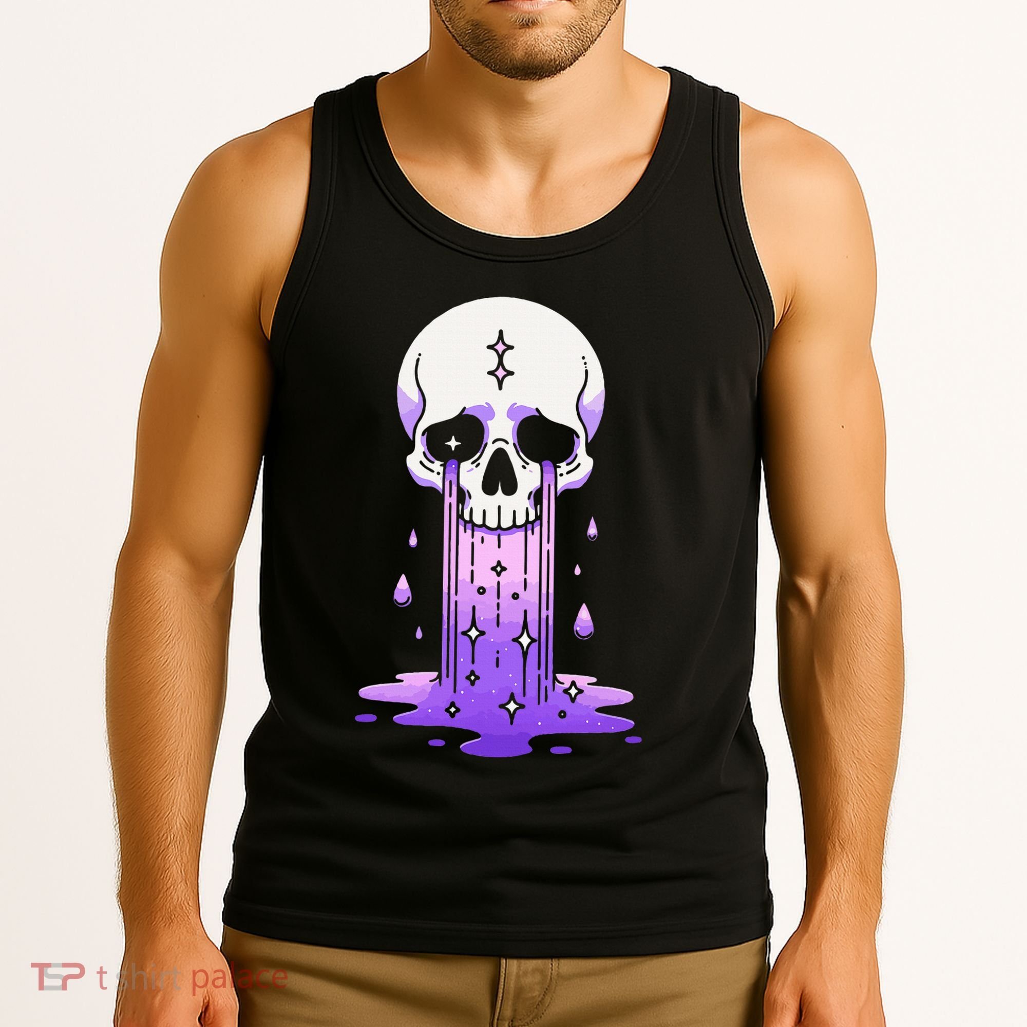 Pastel Goth Skull Crying Sad Stars Purple Alt Aesthetic Tank Top