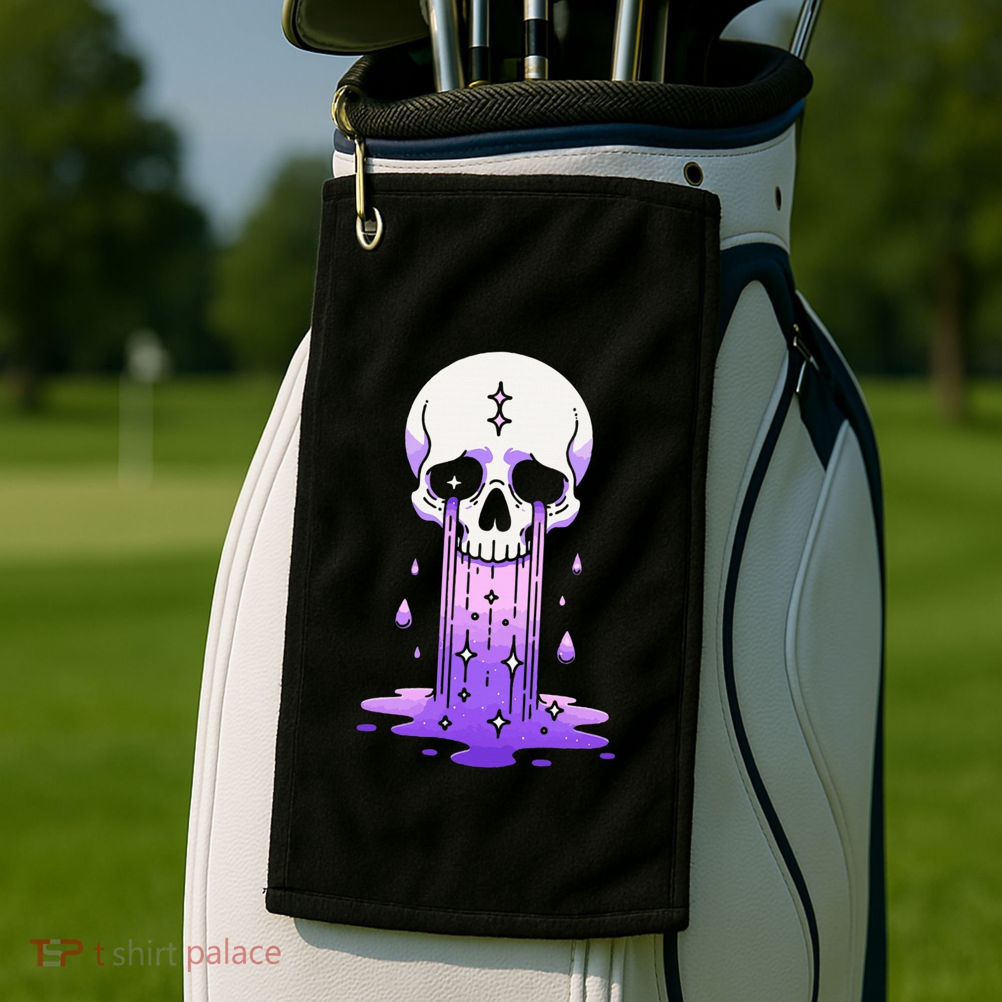 Pastel Goth Skull Crying Sad Stars Purple Alt Aesthetic Golf Towel