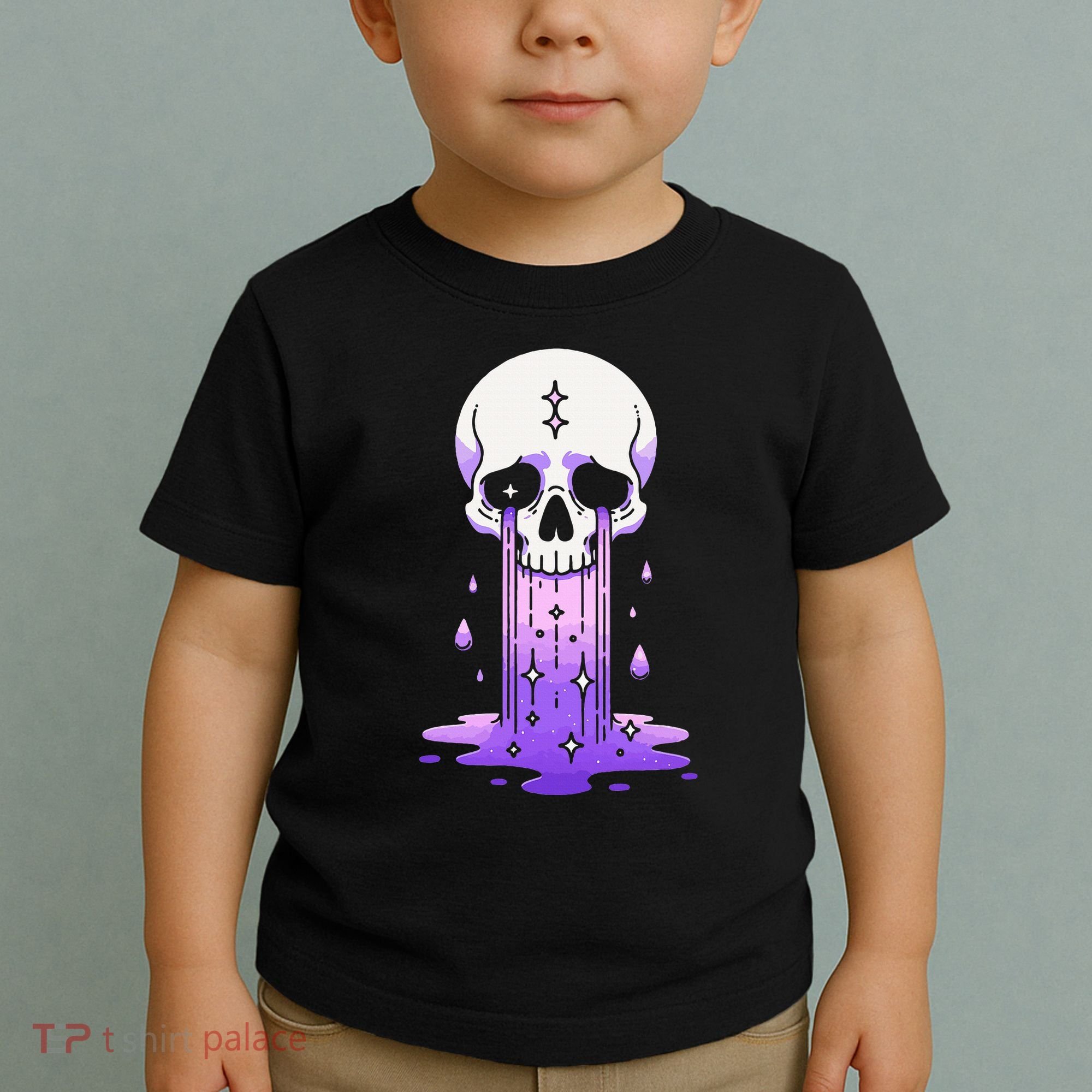 Pastel Goth Skull Crying Sad Stars Purple Alt Aesthetic Toddler T-Shirt