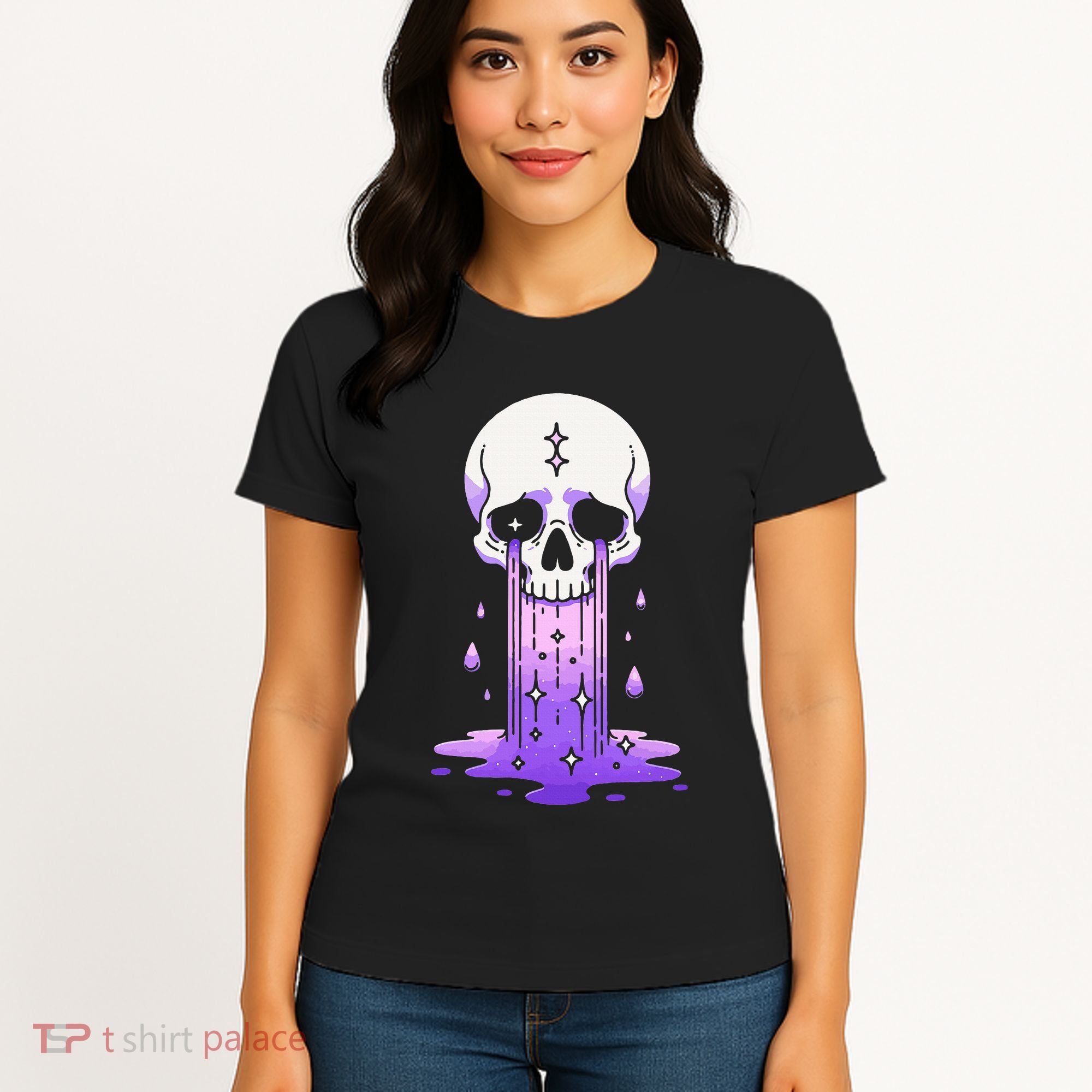 Pastel Goth Skull Crying Sad Stars Purple Alt Aesthetic Women's T-Shirt