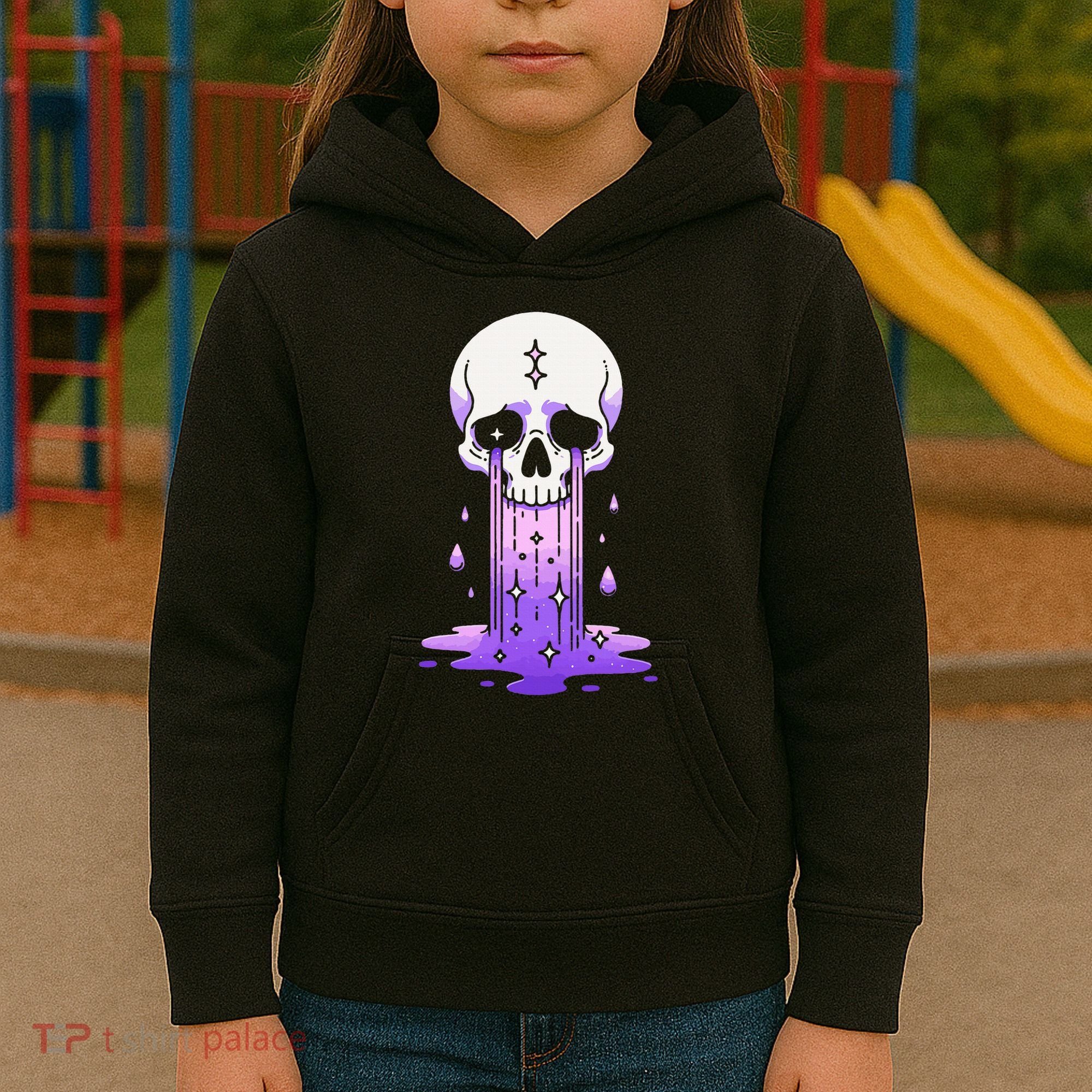 Pastel Goth Skull Crying Sad Stars Purple Alt Aesthetic Kids Hoodie