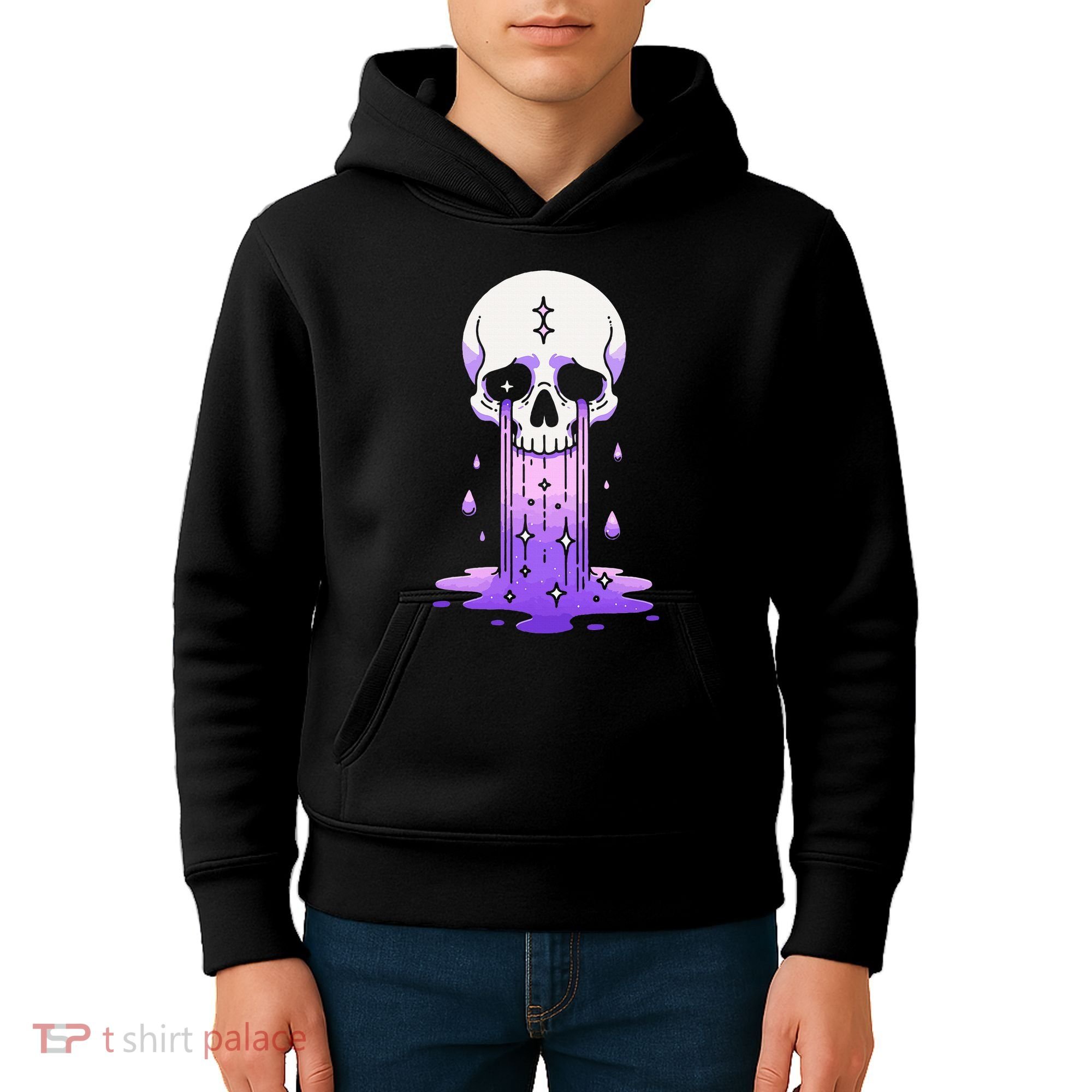 Pastel Goth Skull Crying Sad Stars Purple Alt Aesthetic Kids Hoodie