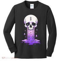 Pastel Goth Skull Crying Sad Stars Purple Alt Aesthetic Kids Long Sleeve Shirt thumb 0