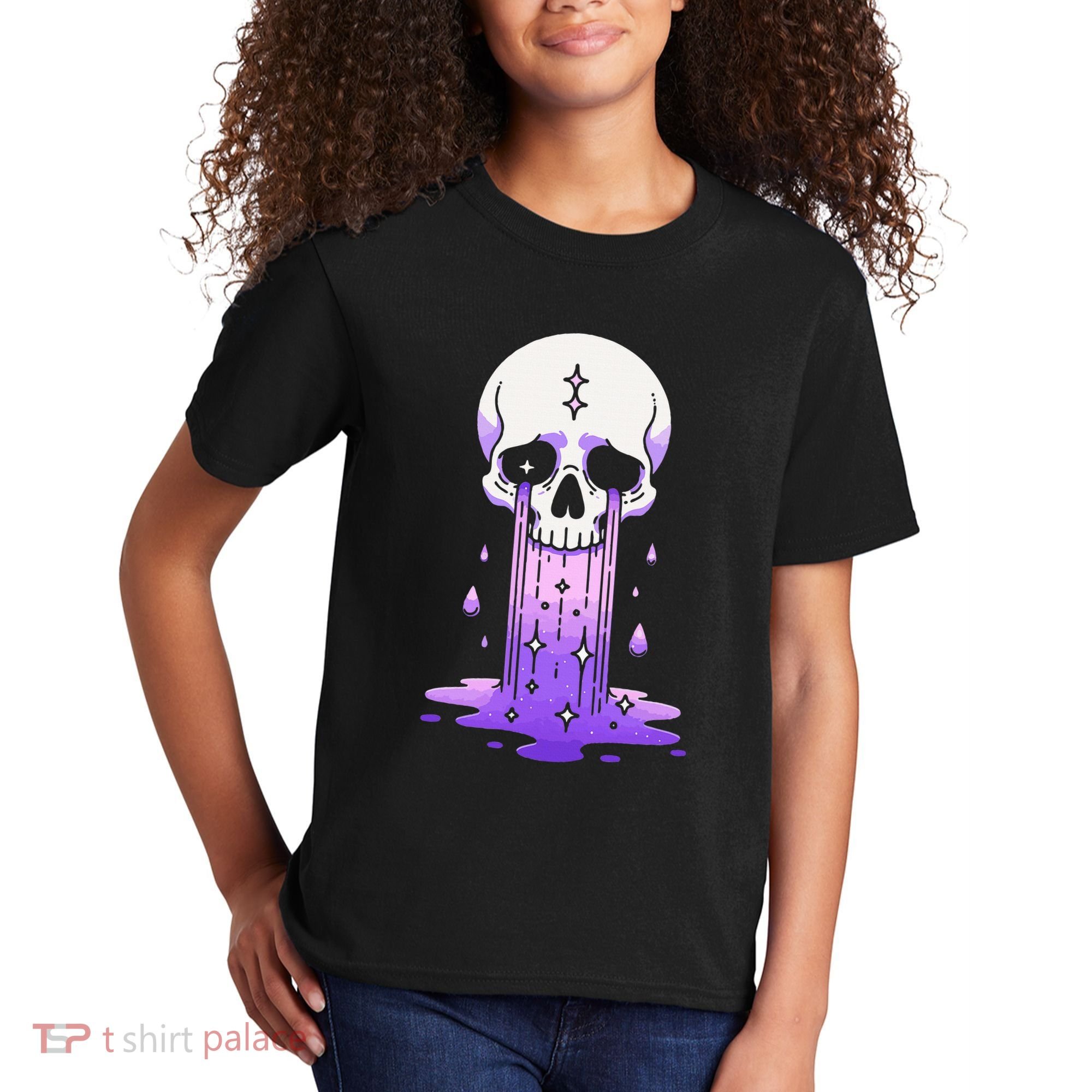 Pastel Goth Skull Crying Sad Stars Purple Alt Aesthetic Kids T-Shirt