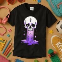 Pastel Goth Skull Crying Sad Stars Purple Alt Aesthetic Kids T-Shirt thumb 3