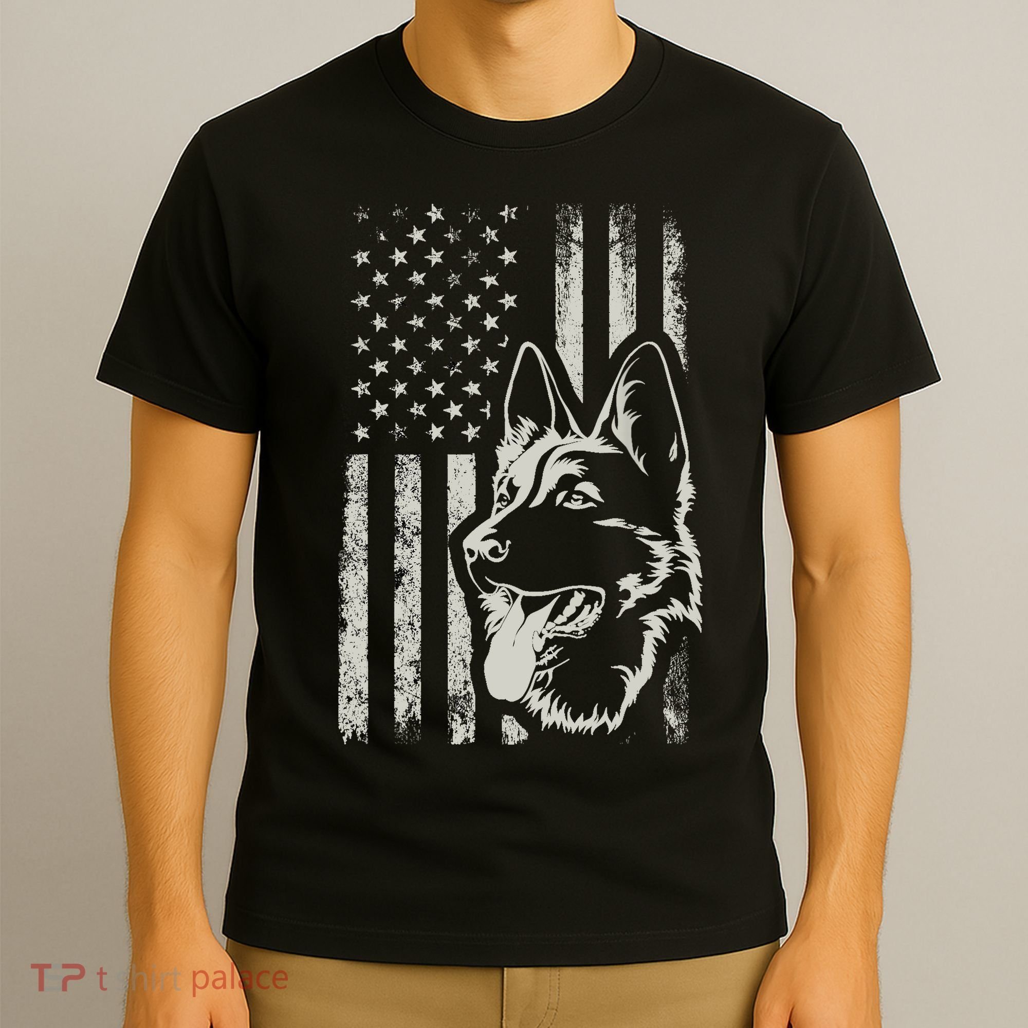 Patriotic German Shepherd AMERICAN FLAG 4th Of July Shepherd T-Shirt