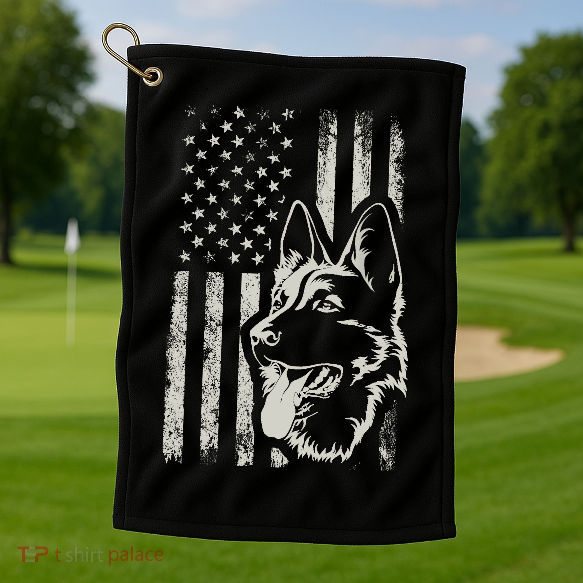 Patriotic German Shepherd AMERICAN FLAG 4th Of July Shepherd Golf Towel