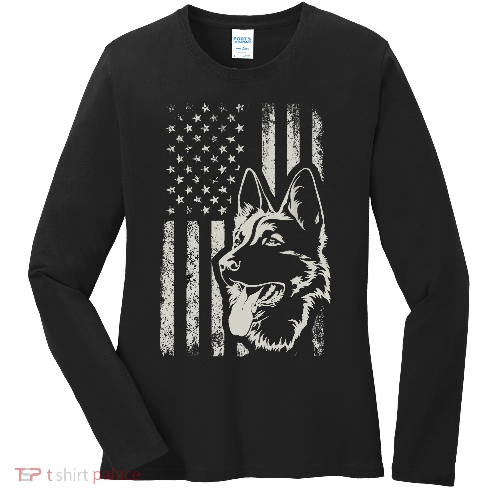 Patriotic German Shepherd AMERICAN FLAG 4th Of July Shepherd Women's Long Sleeve Shirt