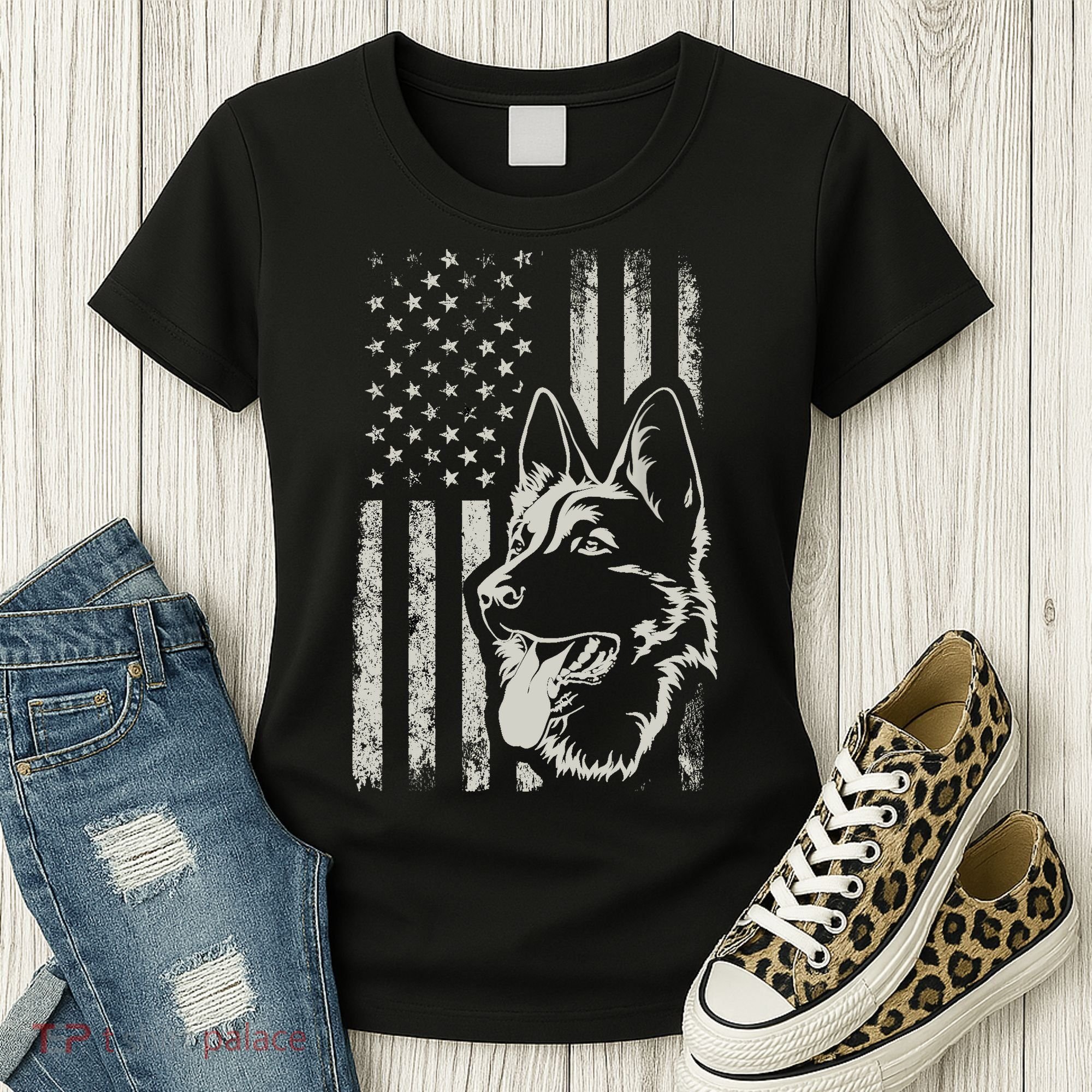 Patriotic German Shepherd AMERICAN FLAG 4th Of July Shepherd Women's T-Shirt