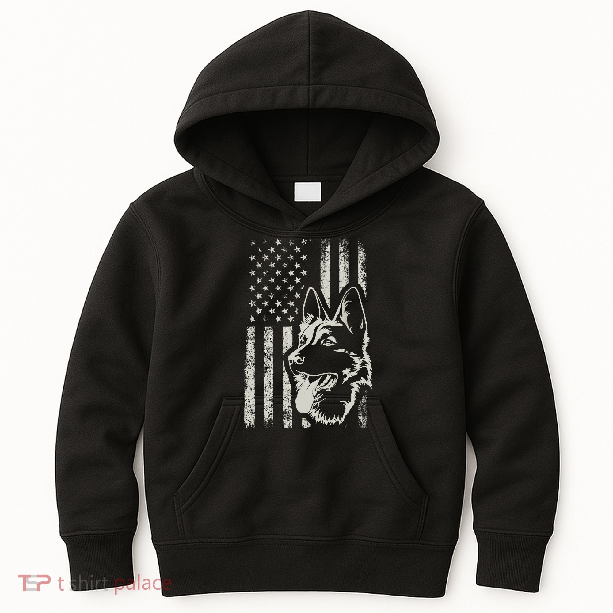 Patriotic German Shepherd AMERICAN FLAG 4th Of July Shepherd Kids Hoodie