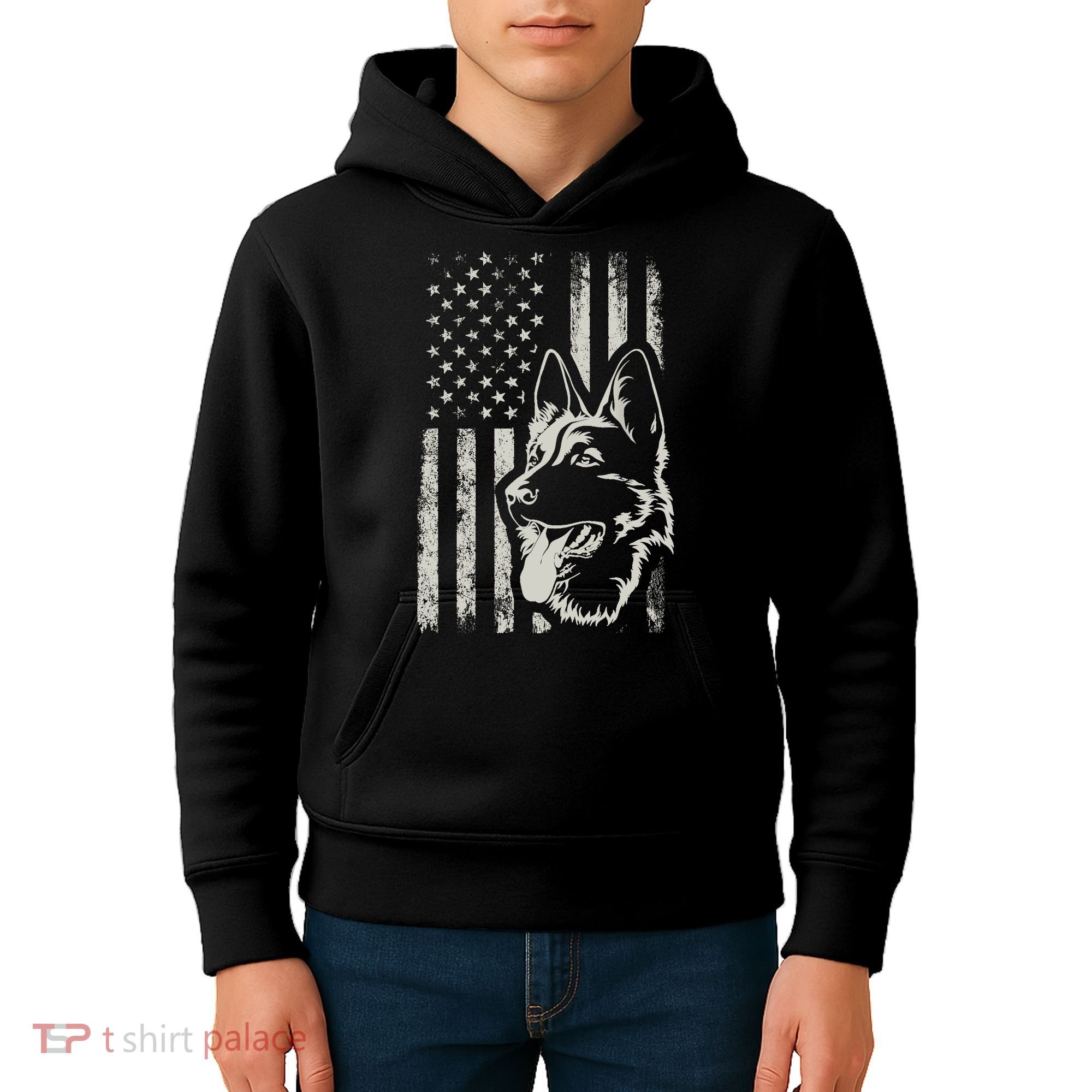 Patriotic German Shepherd AMERICAN FLAG 4th Of July Shepherd Kids Hoodie